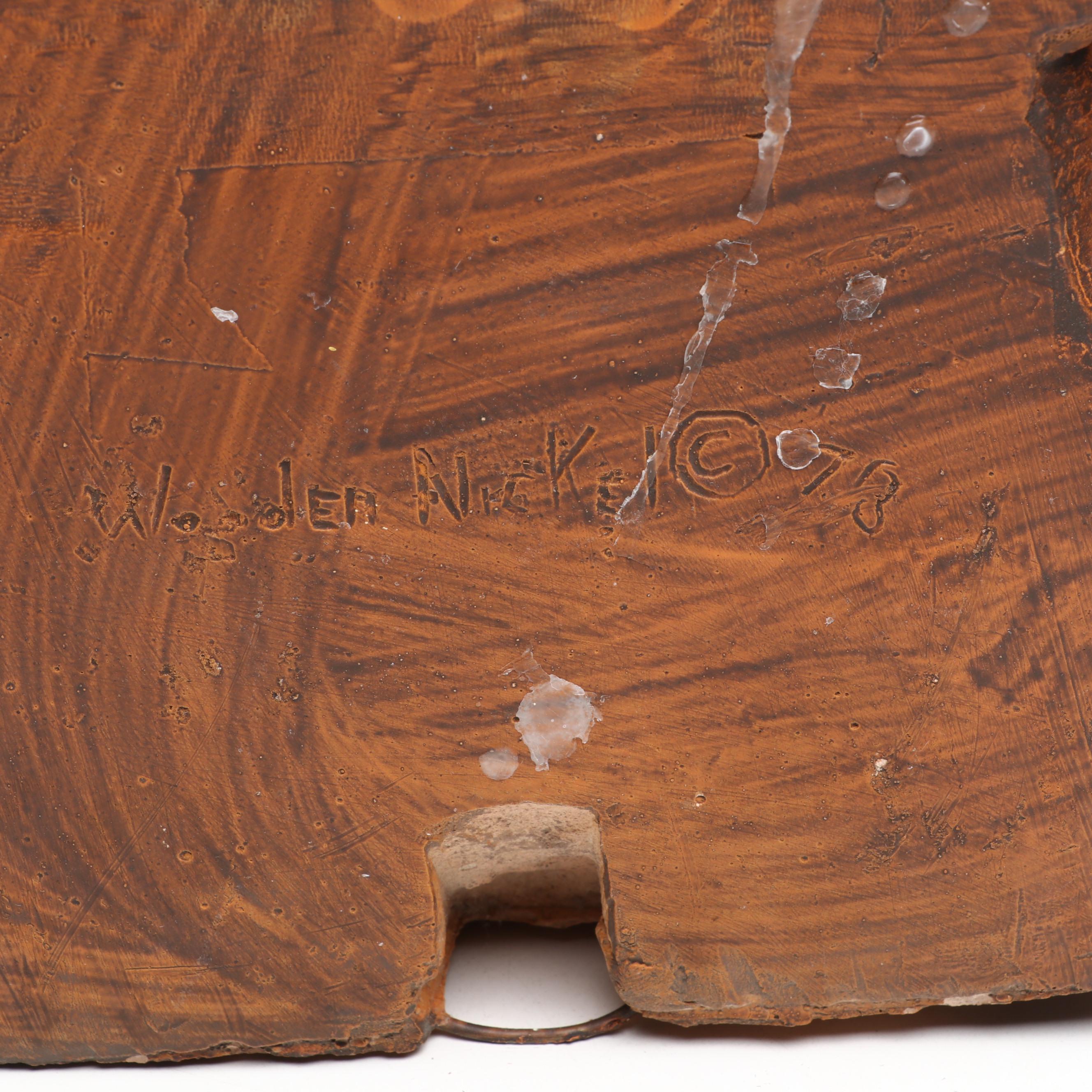 Wooden Nickel Faux Bois Northman and Lady Cast Resin Corbels, 1978