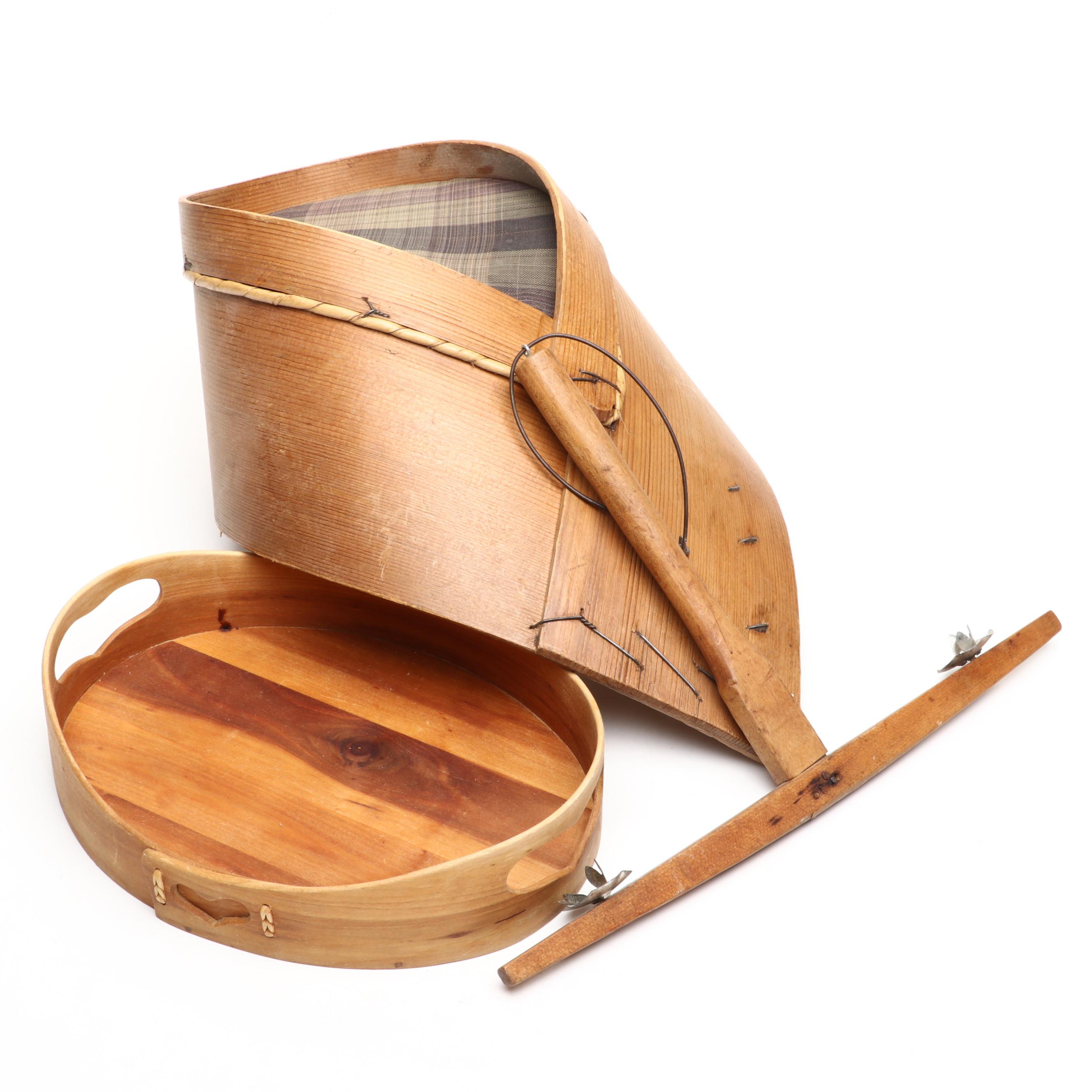 Handmade Flour Sieve and Wooden Tray with Heart Handles, Antique