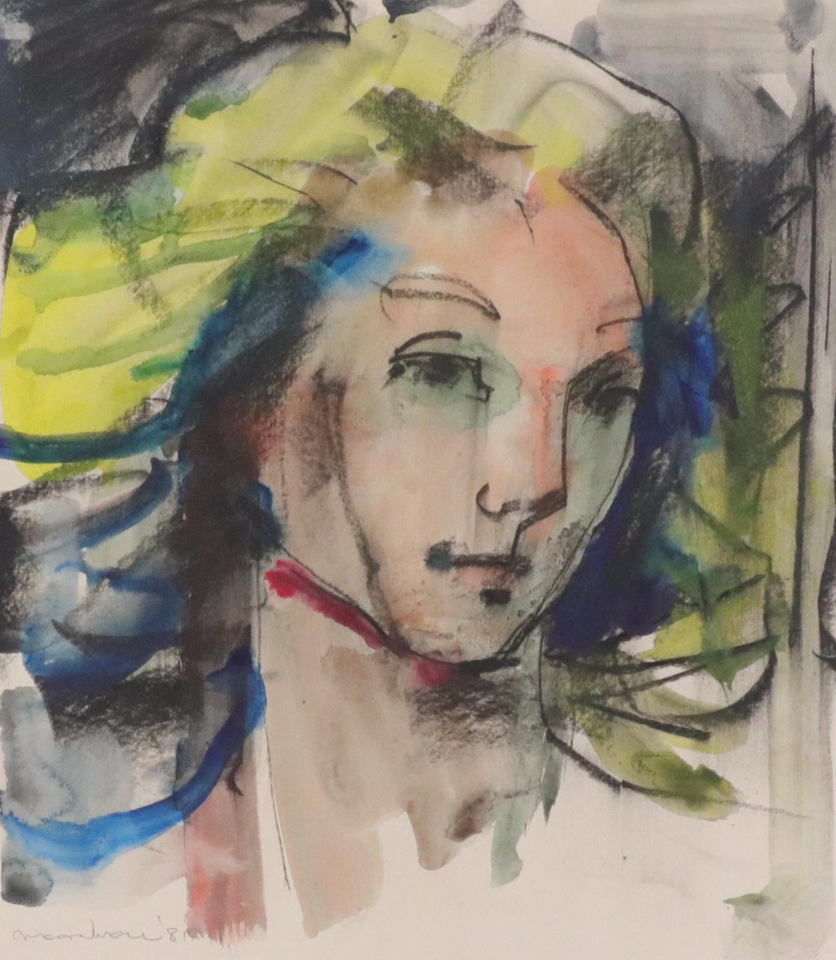 Jack Meanwell Abstract Portrait Watercolor Painting, 1981