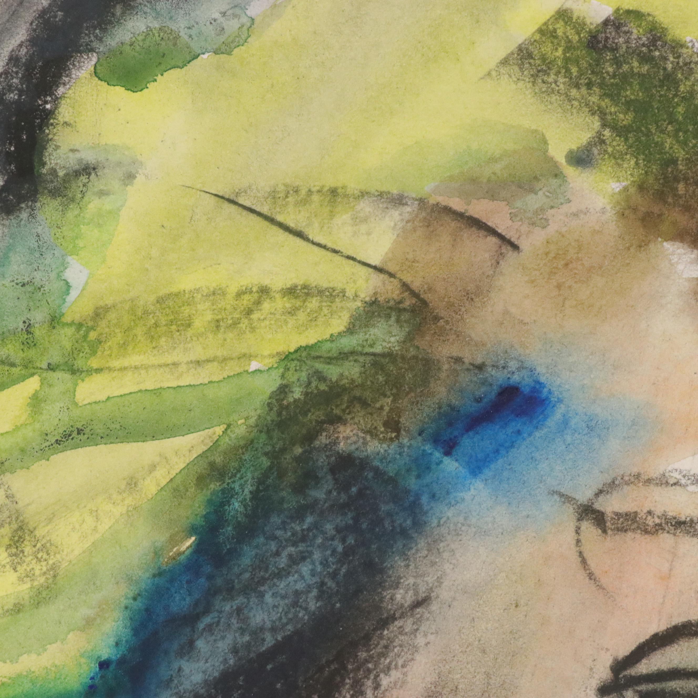 Jack Meanwell Abstract Portrait Watercolor Painting, 1981