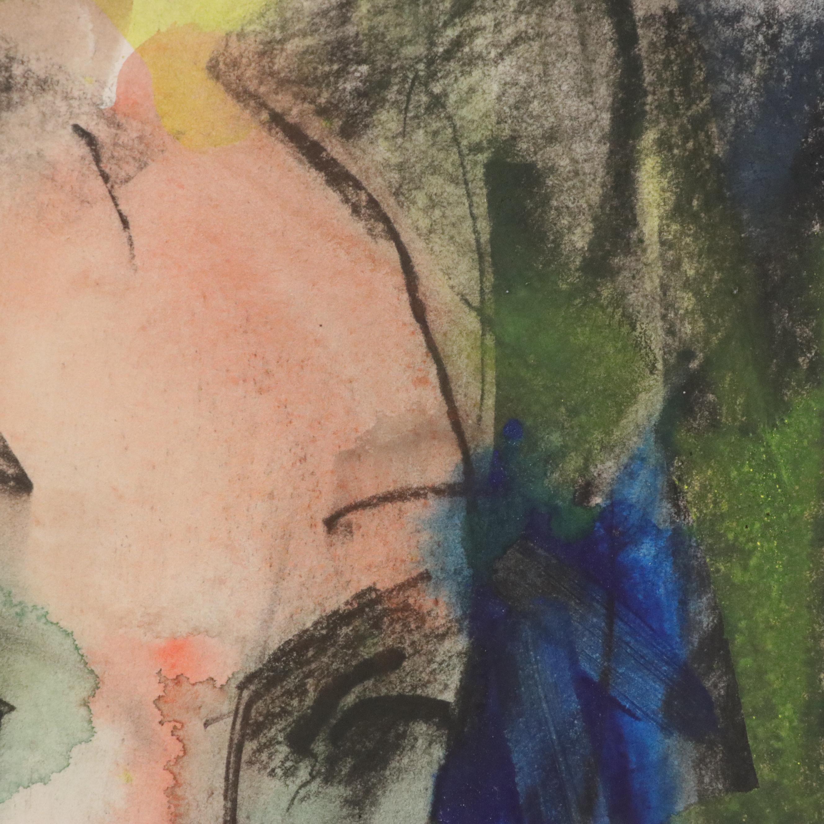 Jack Meanwell Abstract Portrait Watercolor Painting, 1981