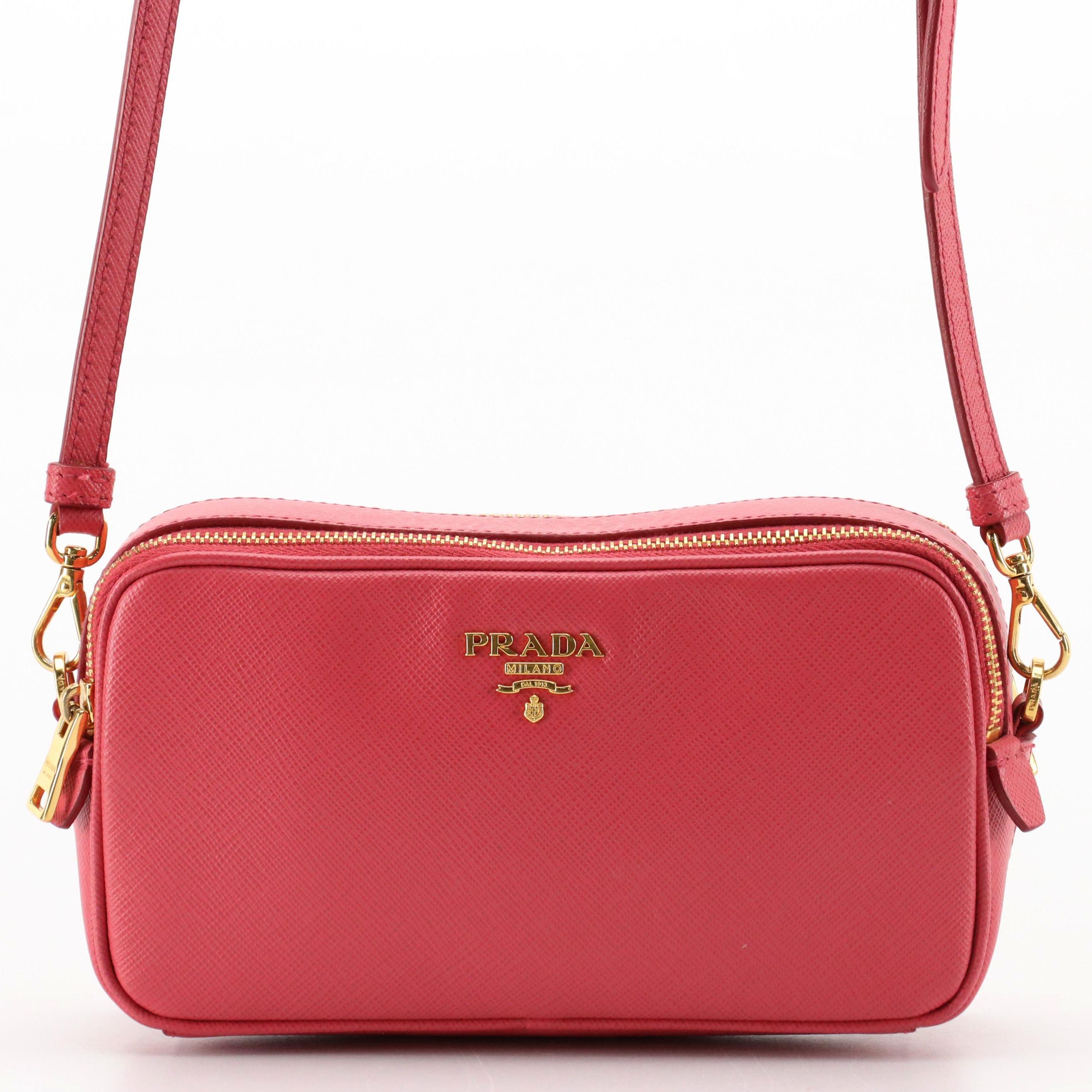 Prada Small Crossbody in Pink Saffiano Leather
