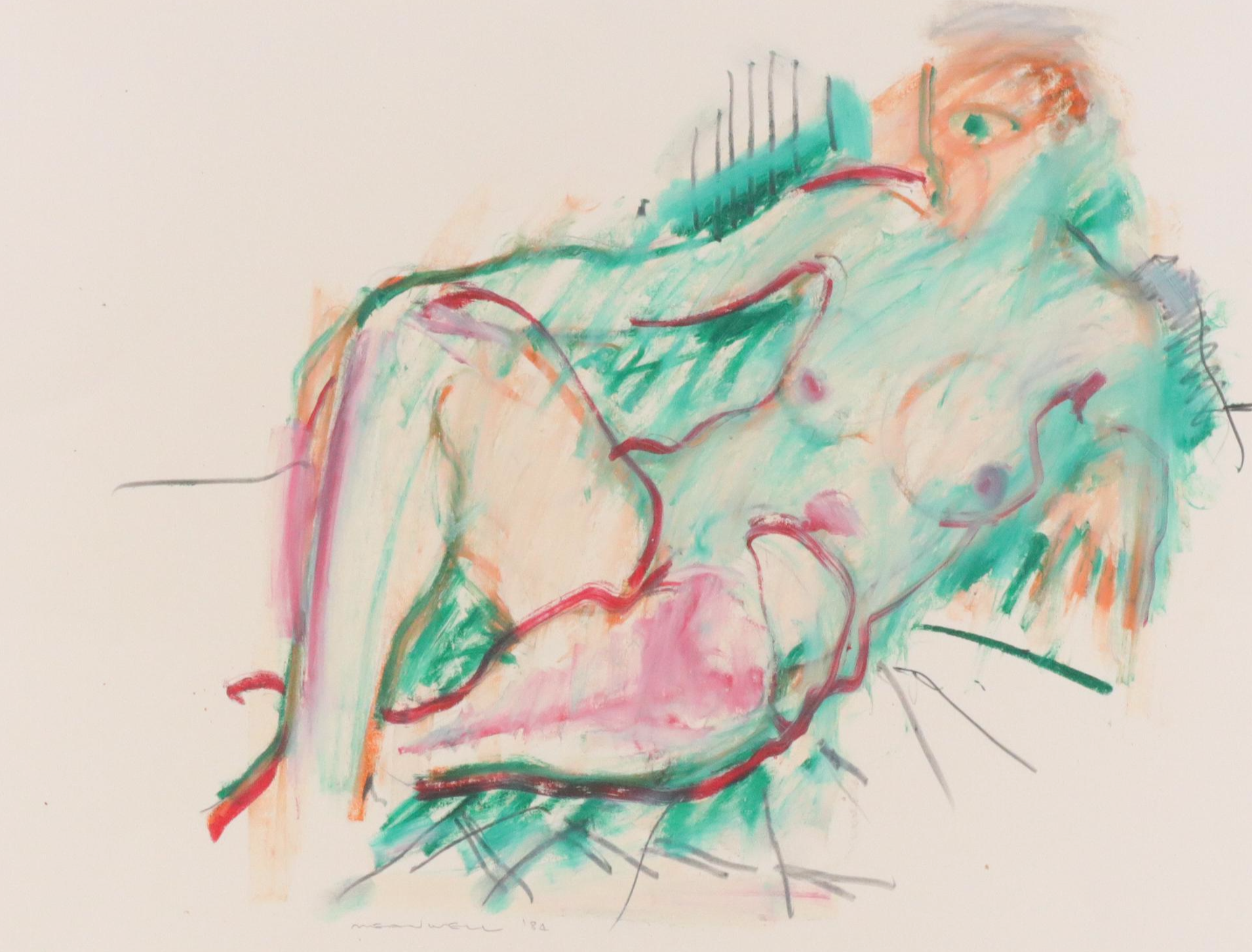 Jack Meanwell Oil Pastel Drawing of Reclining Figure, 1984