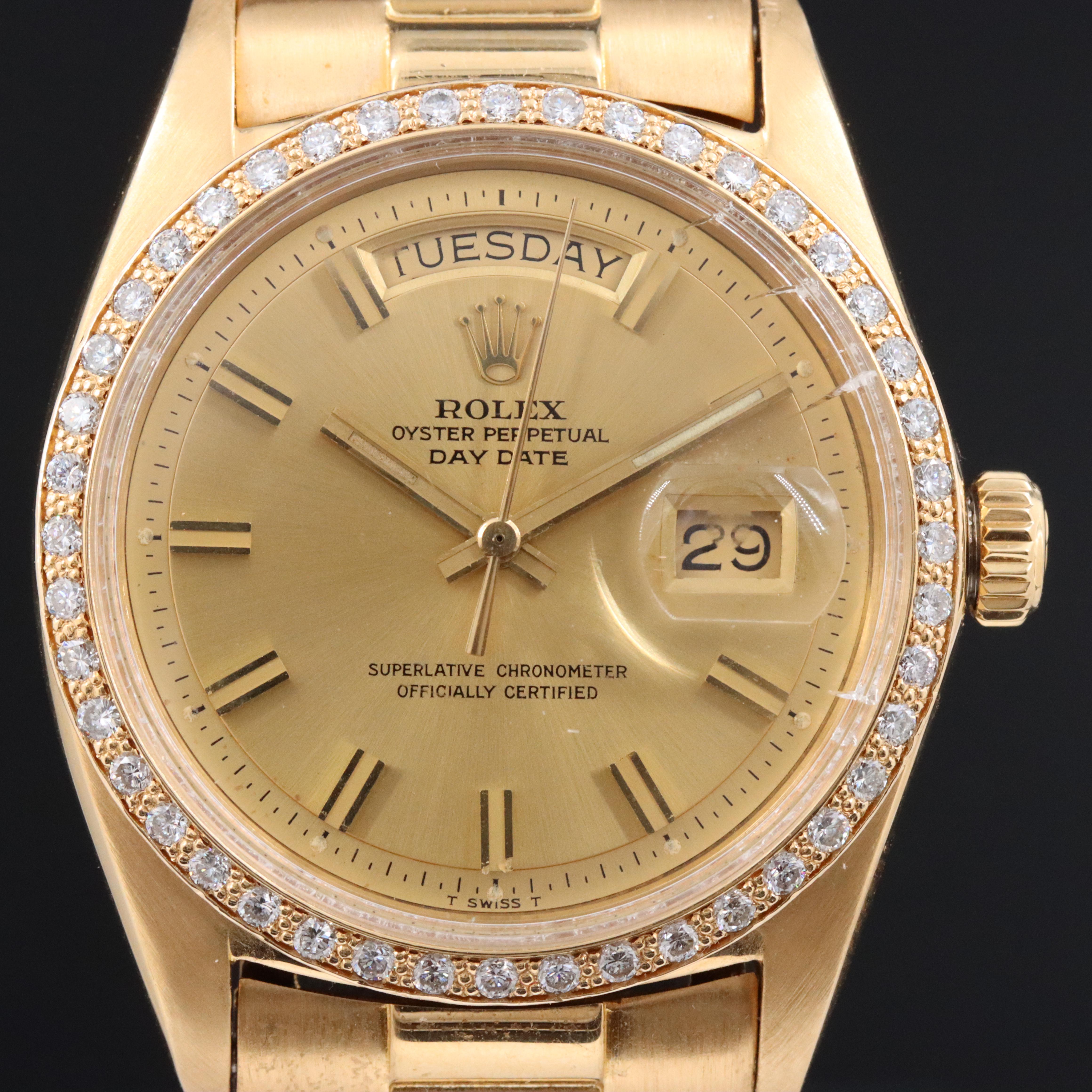 1967 Rolex Day-Date Custom 1.00 CTW Diamond Case Watch
