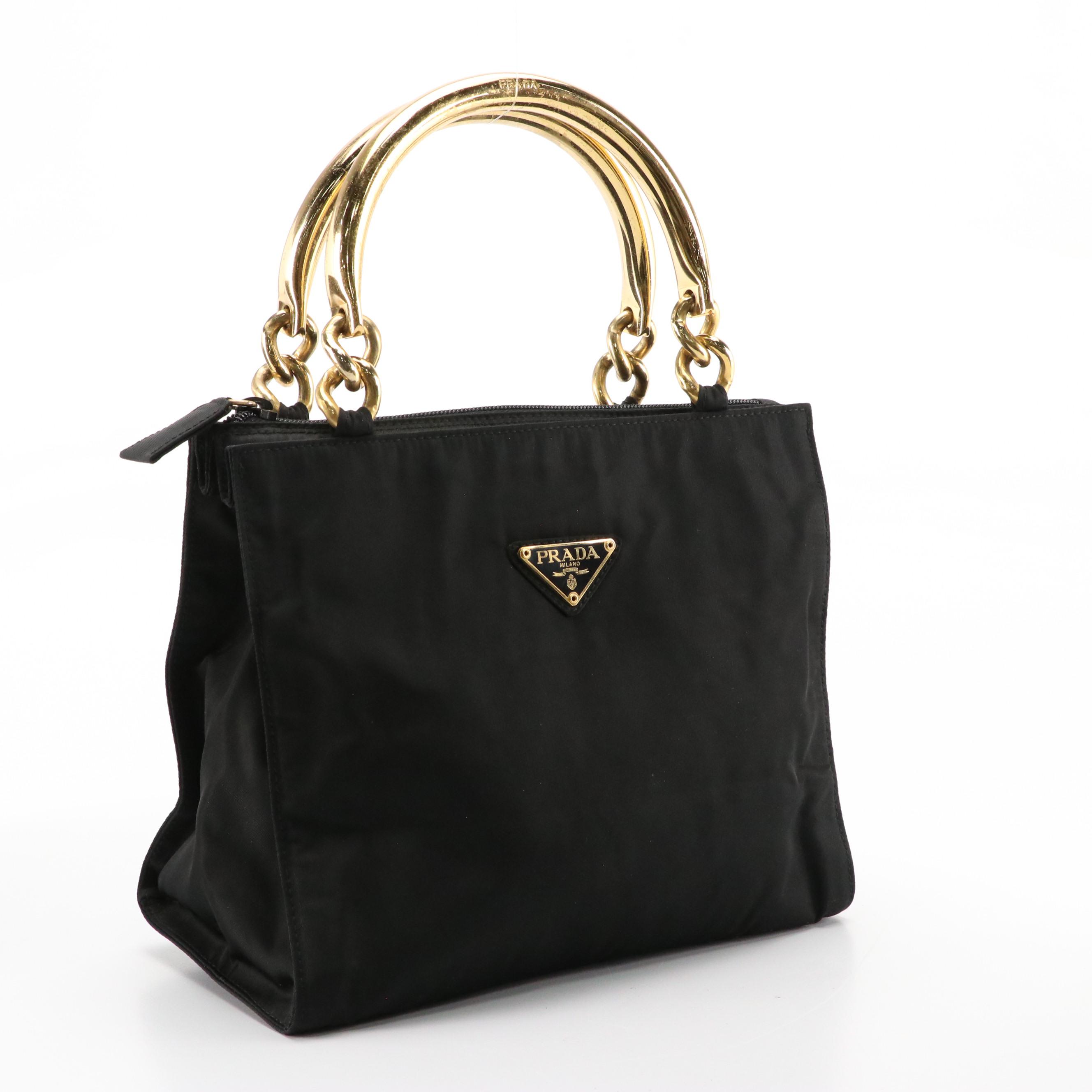 Prada Metal Handle Mini Tote in Black Tessuto Nylon