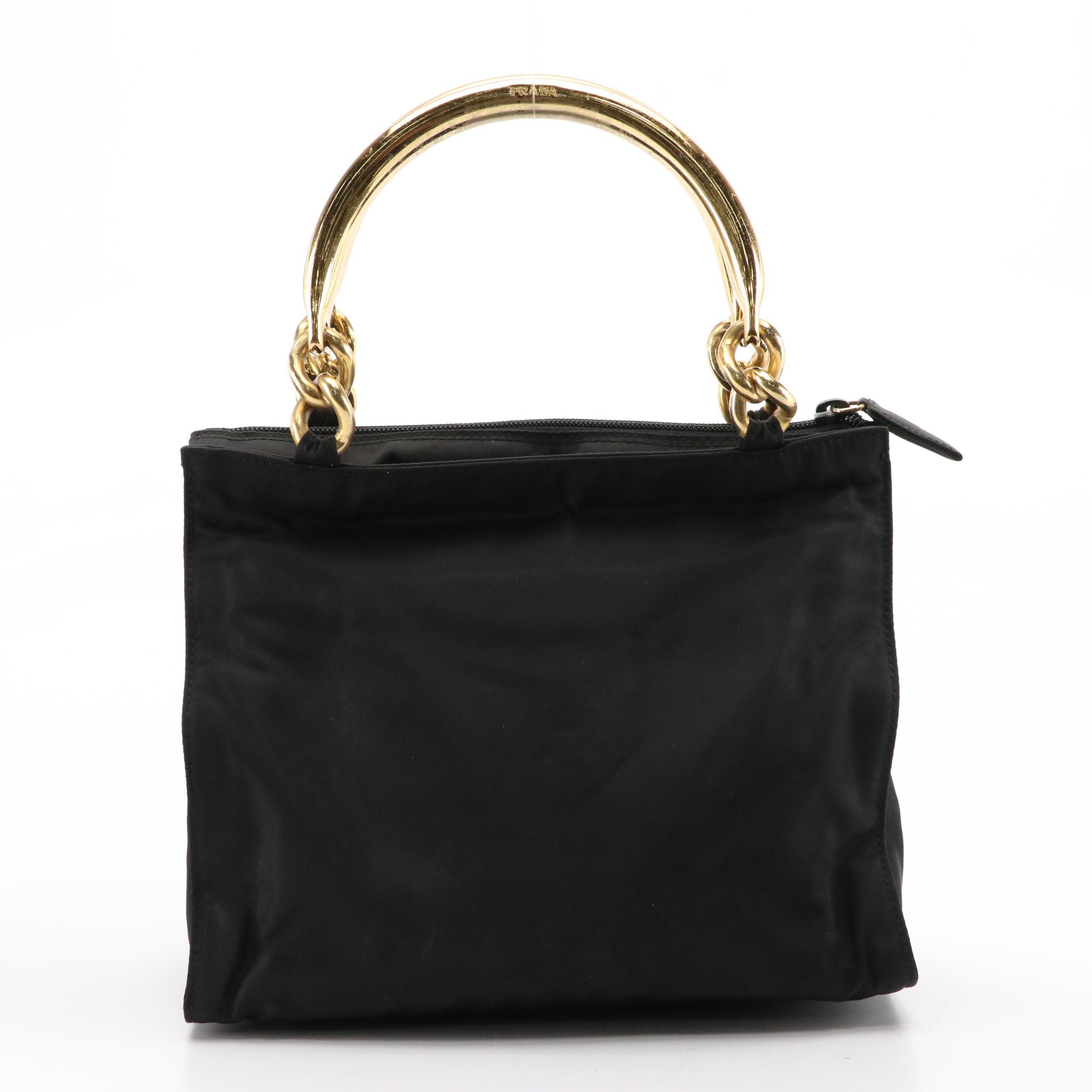 Prada Metal Handle Mini Tote in Black Tessuto Nylon