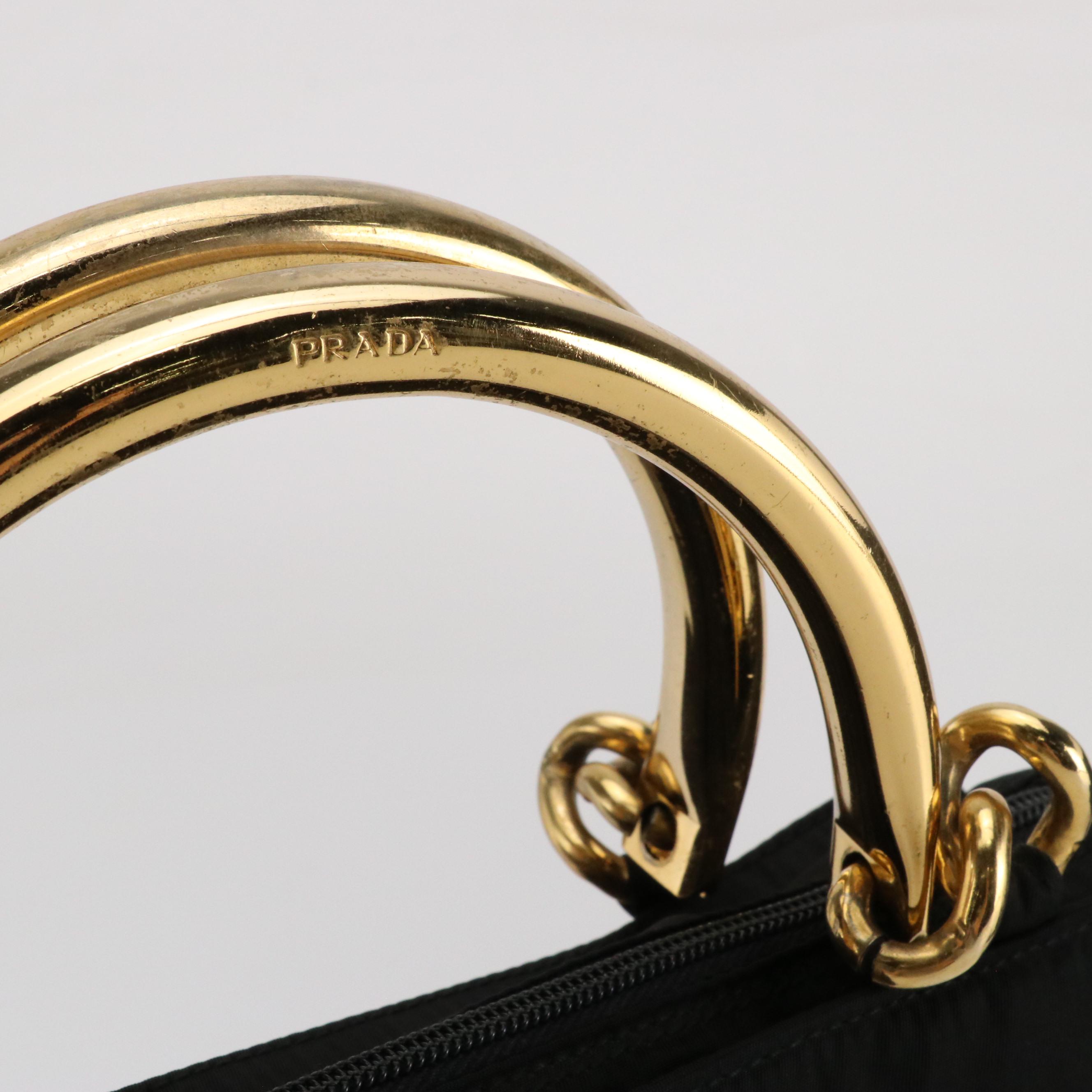 Prada Metal Handle Mini Tote in Black Tessuto Nylon