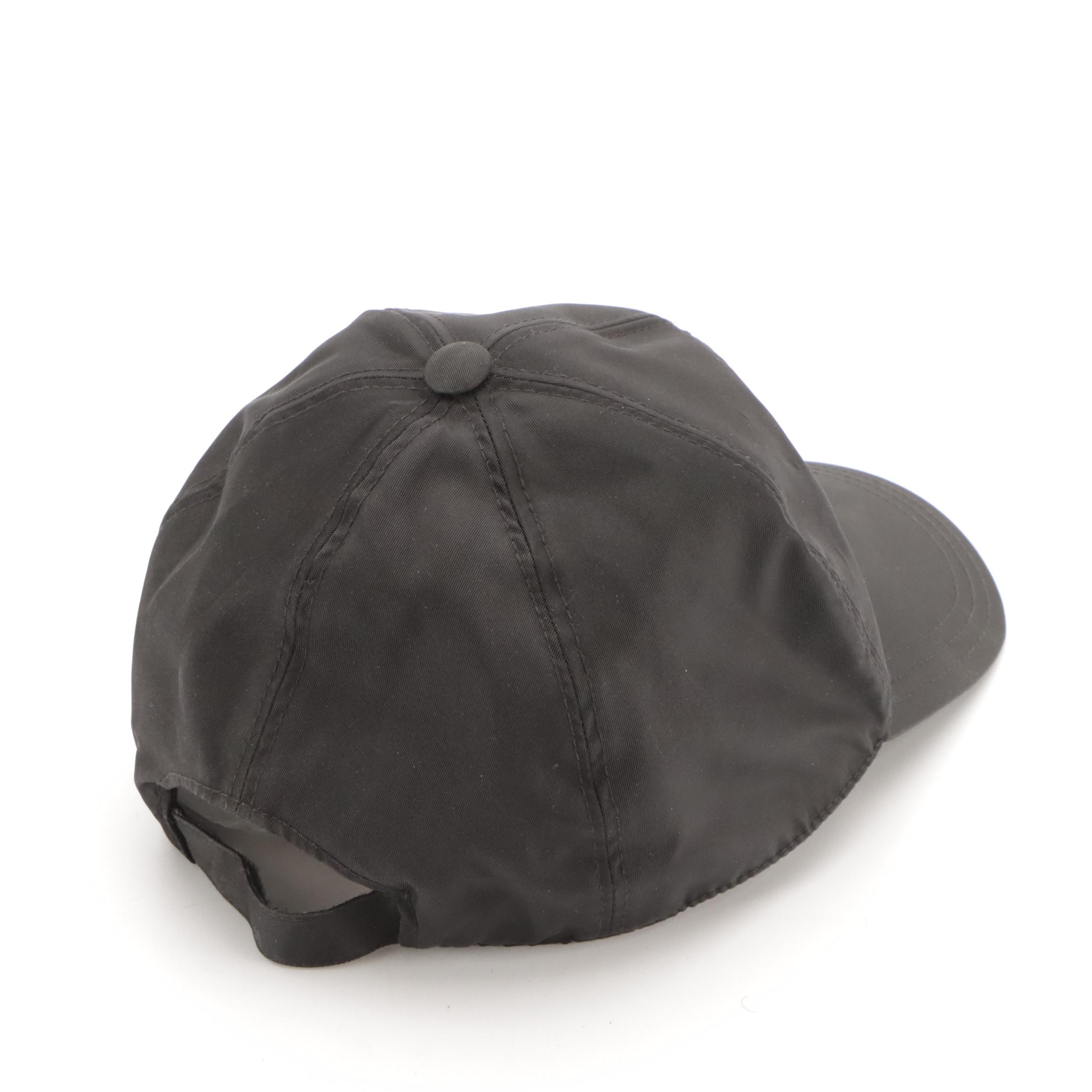 Prada Embroidered Logo Black Nylon Baseball Cap