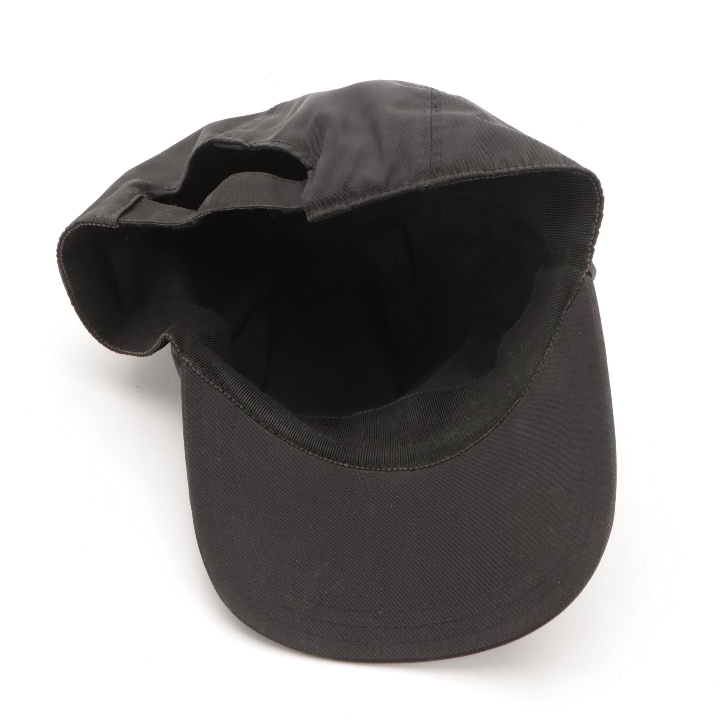 Prada Embroidered Logo Black Nylon Baseball Cap