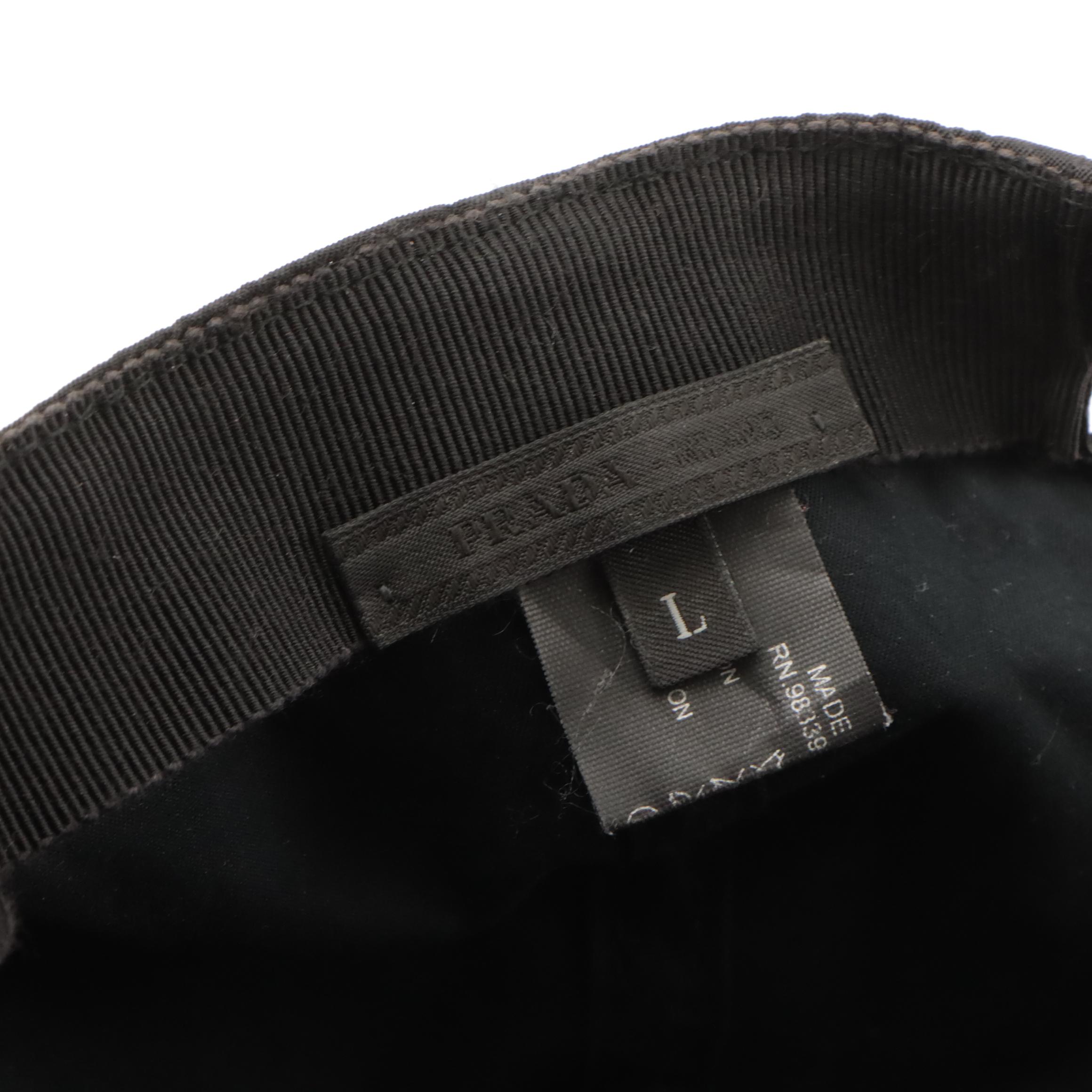 Prada Embroidered Logo Black Nylon Baseball Cap