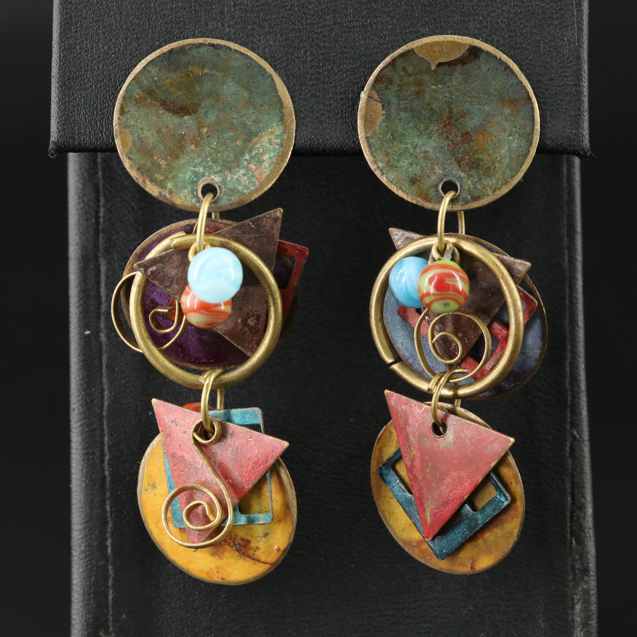 Enamel and Glass Bead Accent Earrings