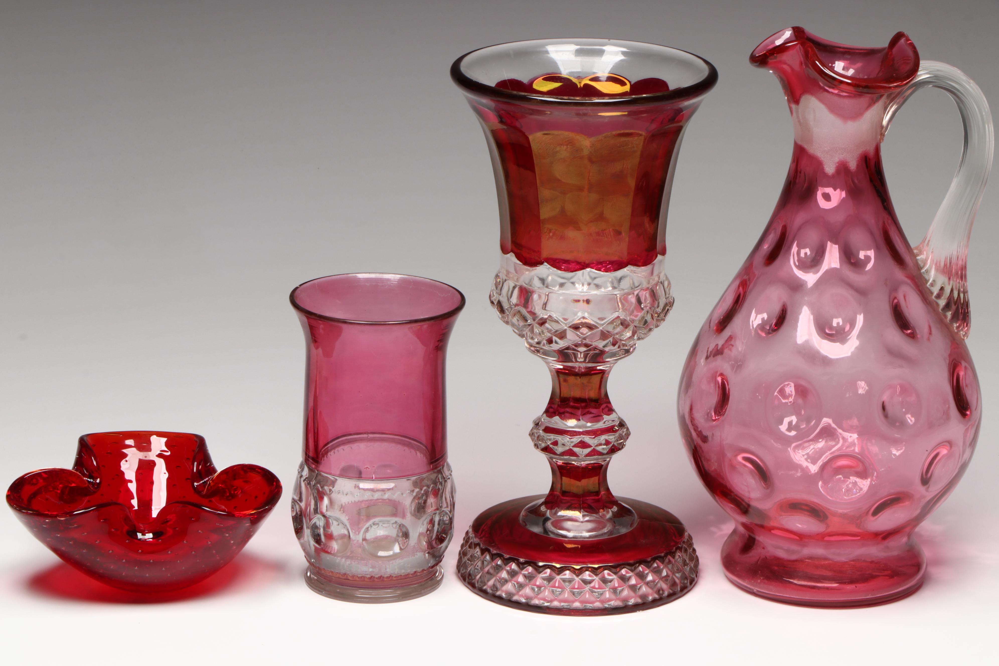 Westmoreland Ruby Flashed Glass Candy Dish with Murano Glass Ashtray and Others