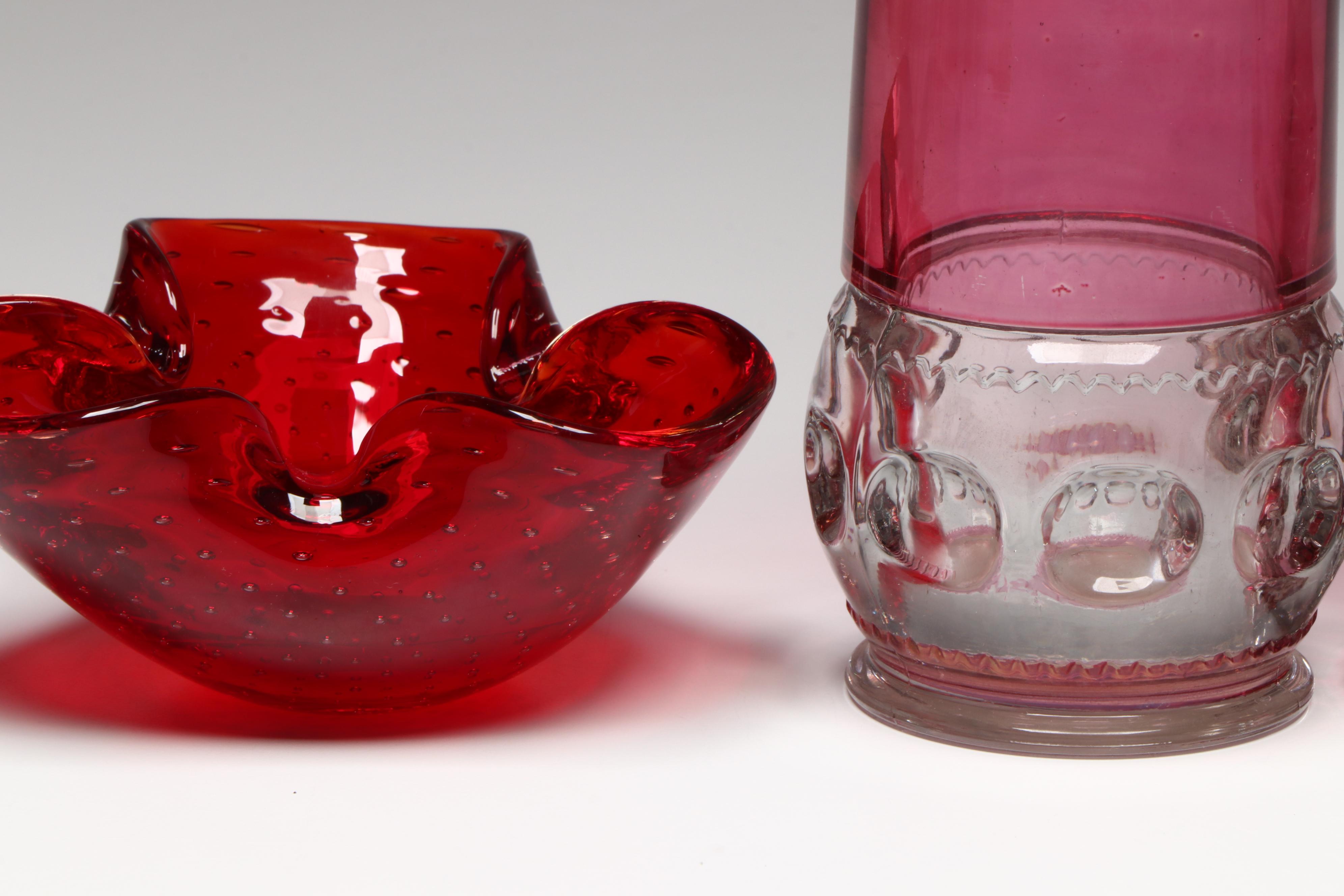 Westmoreland Ruby Flashed Glass Candy Dish with Murano Glass Ashtray and Others