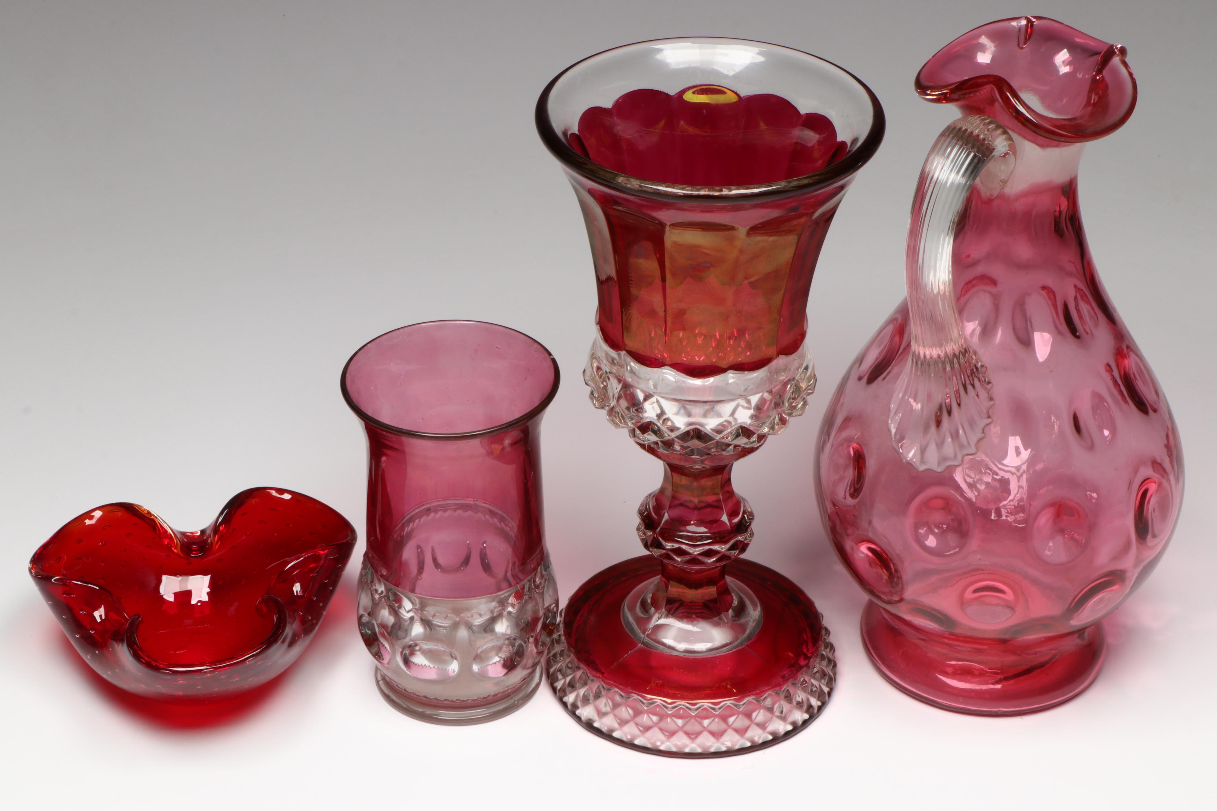 Westmoreland Ruby Flashed Glass Candy Dish with Murano Glass Ashtray and Others