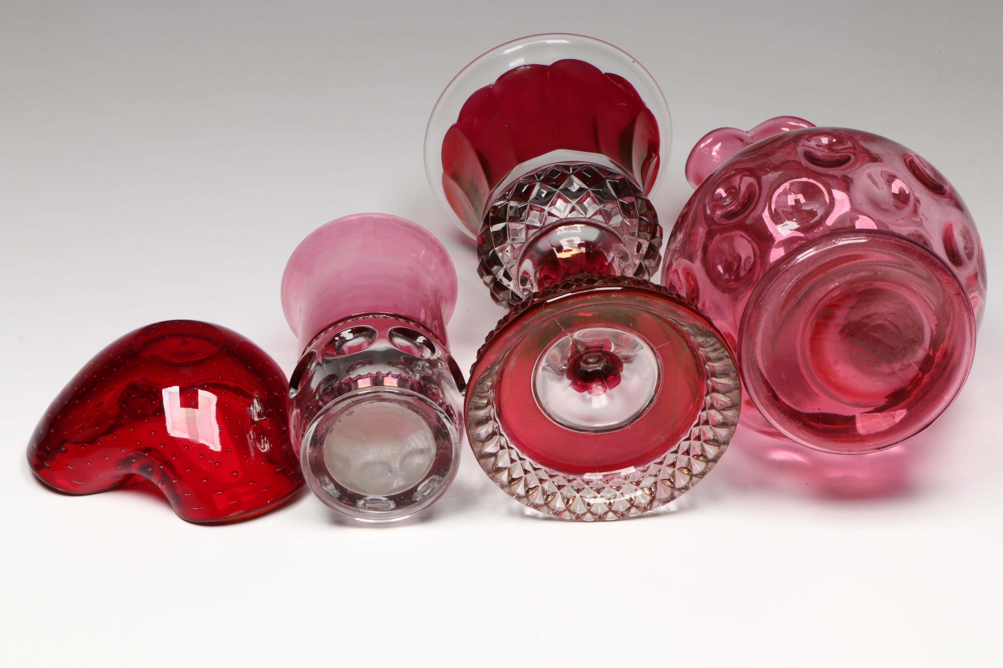 Westmoreland Ruby Flashed Glass Candy Dish with Murano Glass Ashtray and Others