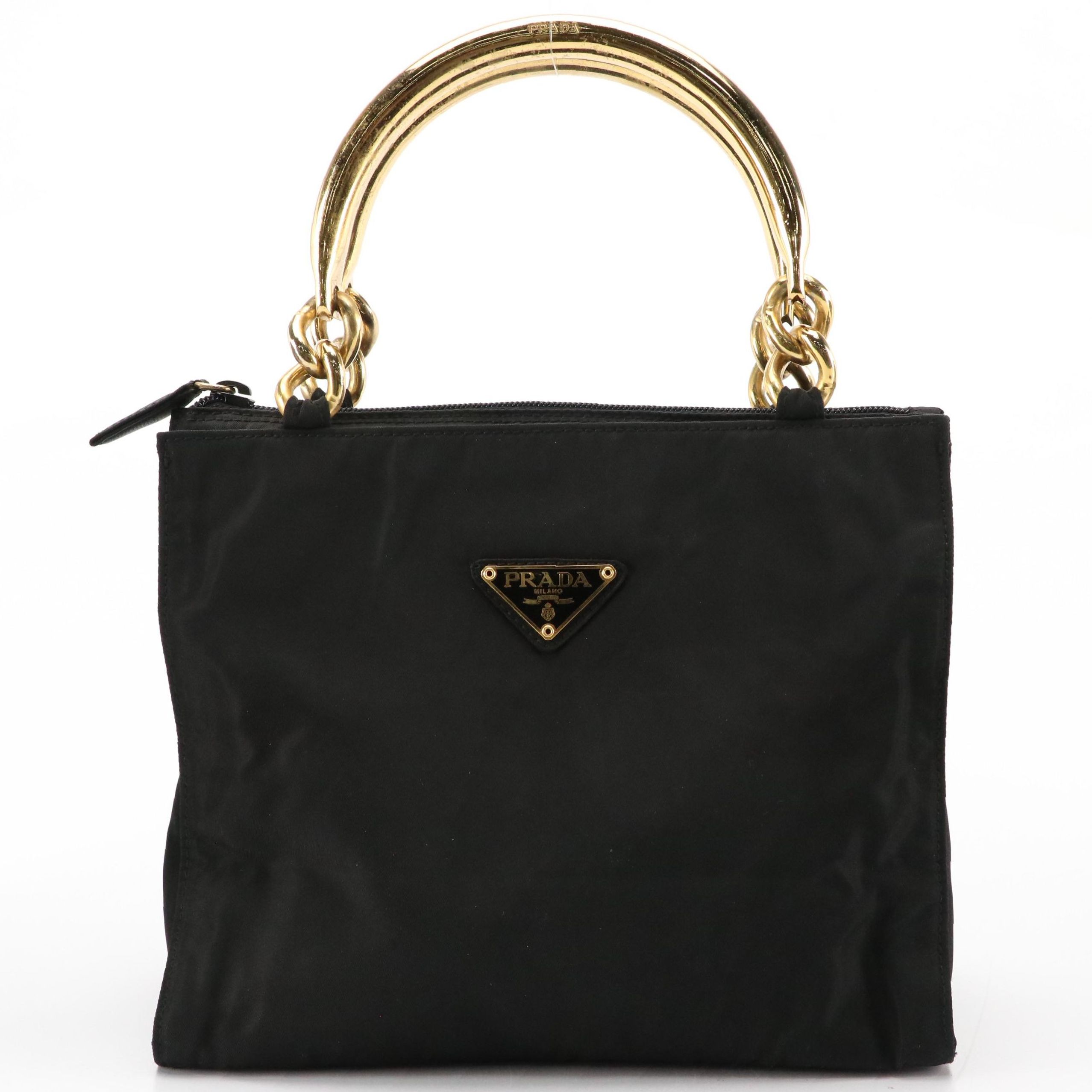 Prada Metal Handle Mini Tote in Black Tessuto Nylon