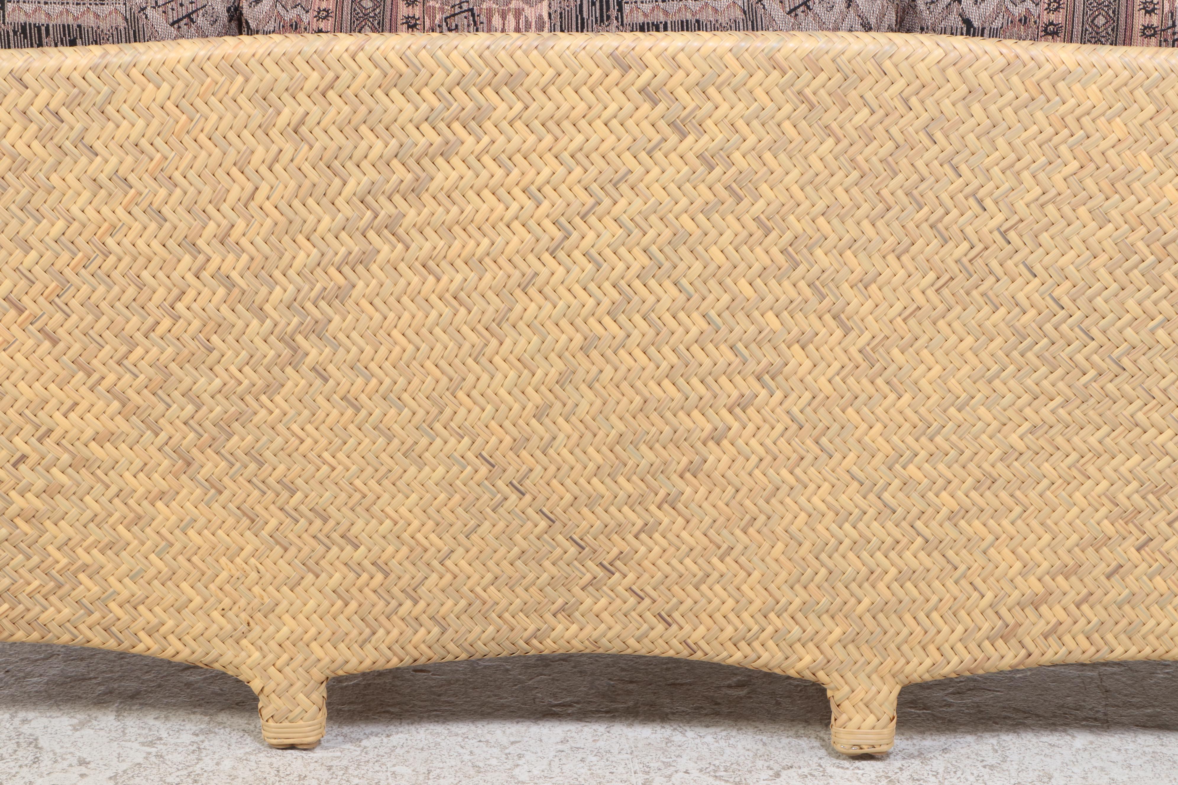 Resin Wicker Patio Sofa, Armchair, and Ottoman with Wooden Accent Table