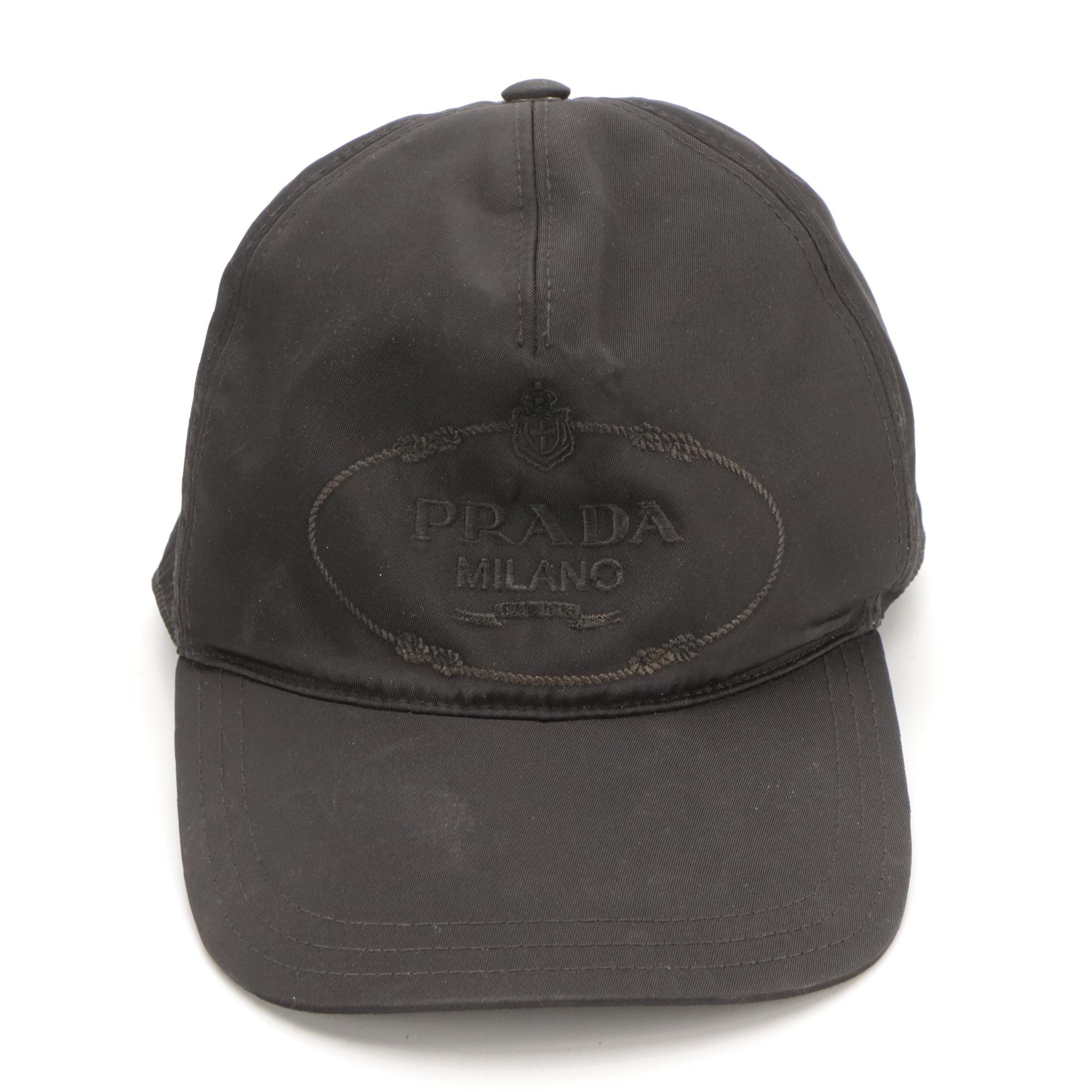 Prada Embroidered Logo Black Nylon Baseball Cap