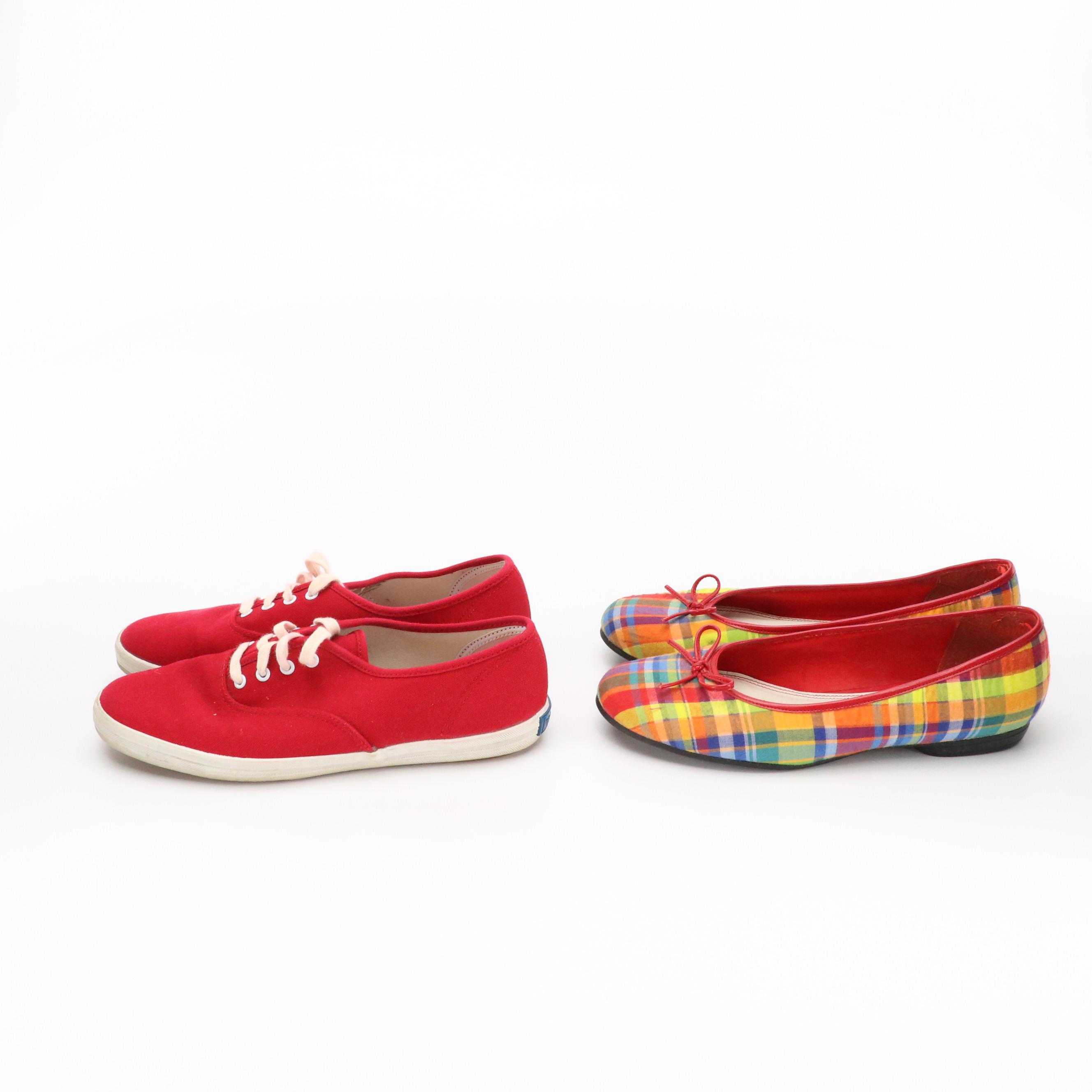 Keds Red Lace-Up Sneakers and Life Stride Colorful Plaid Flats