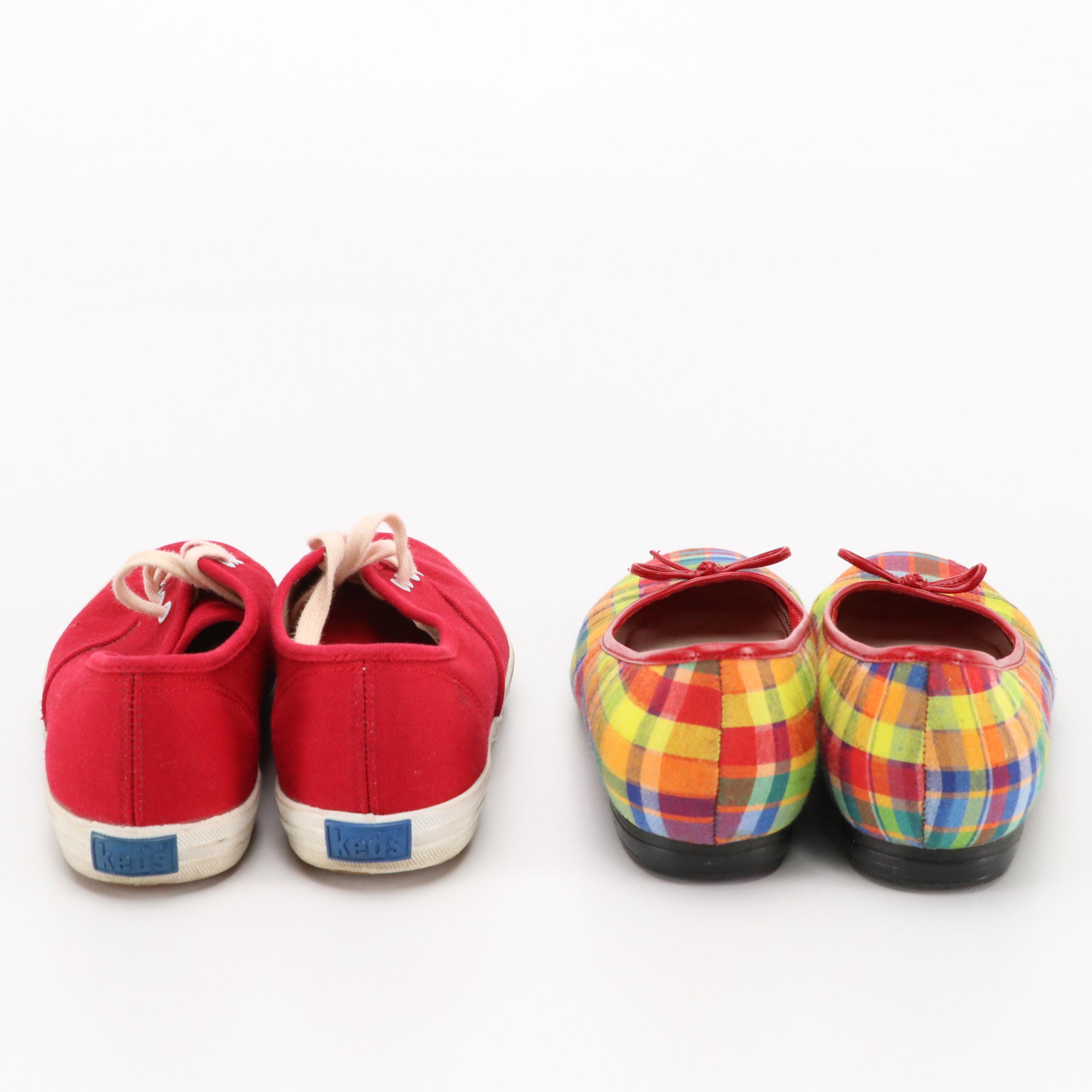 Keds Red Lace-Up Sneakers and Life Stride Colorful Plaid Flats