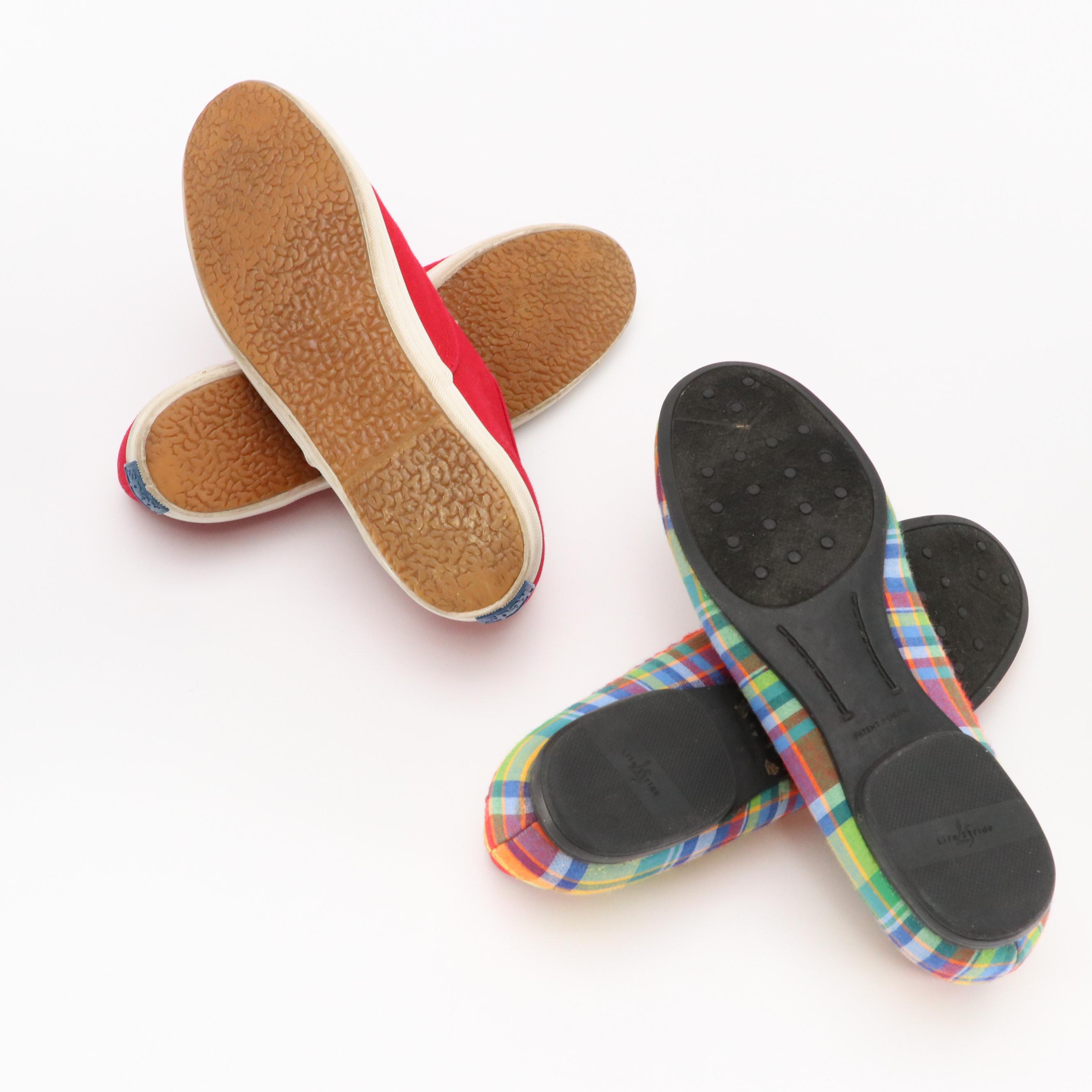 Keds Red Lace-Up Sneakers and Life Stride Colorful Plaid Flats