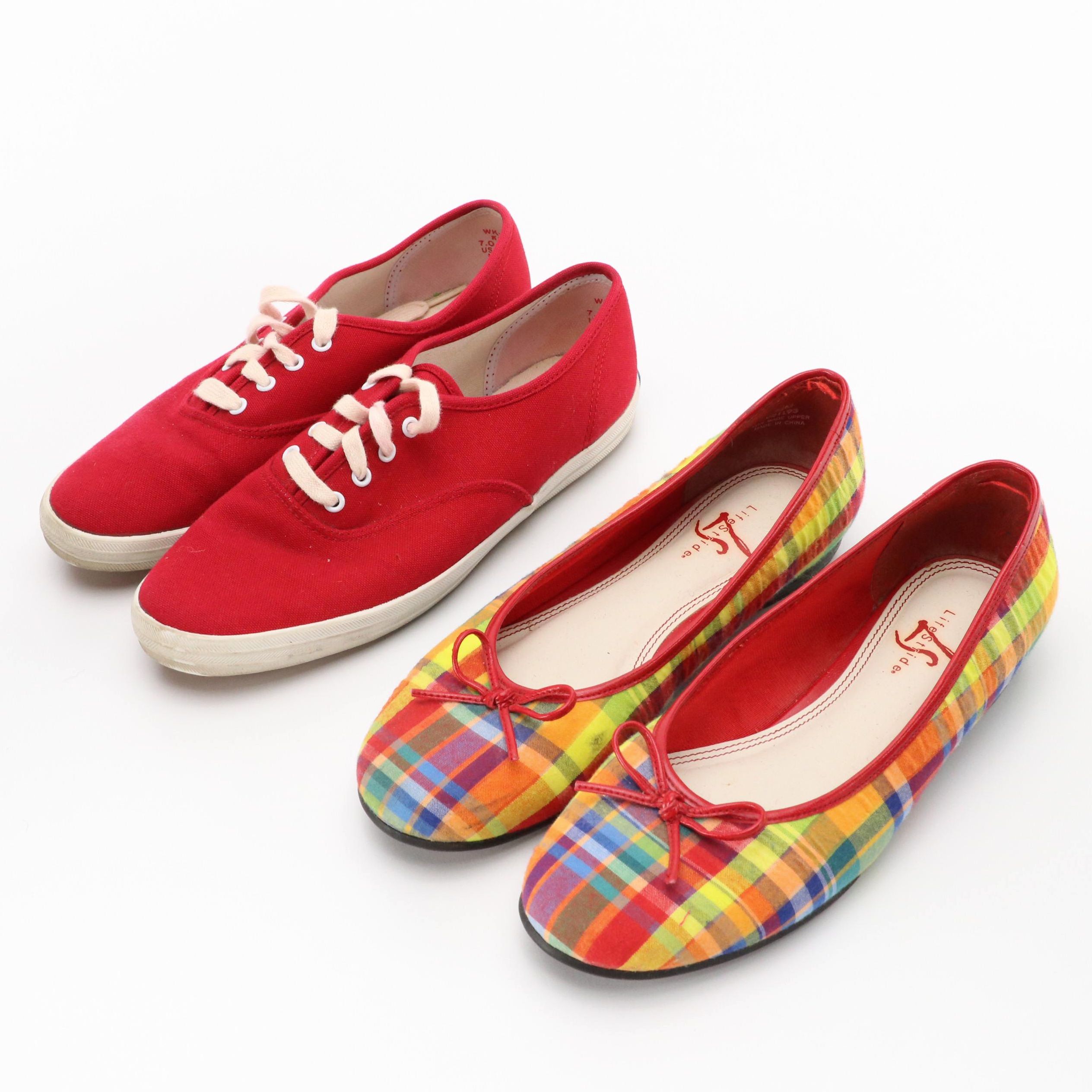 Keds Red Lace-Up Sneakers and Life Stride Colorful Plaid Flats