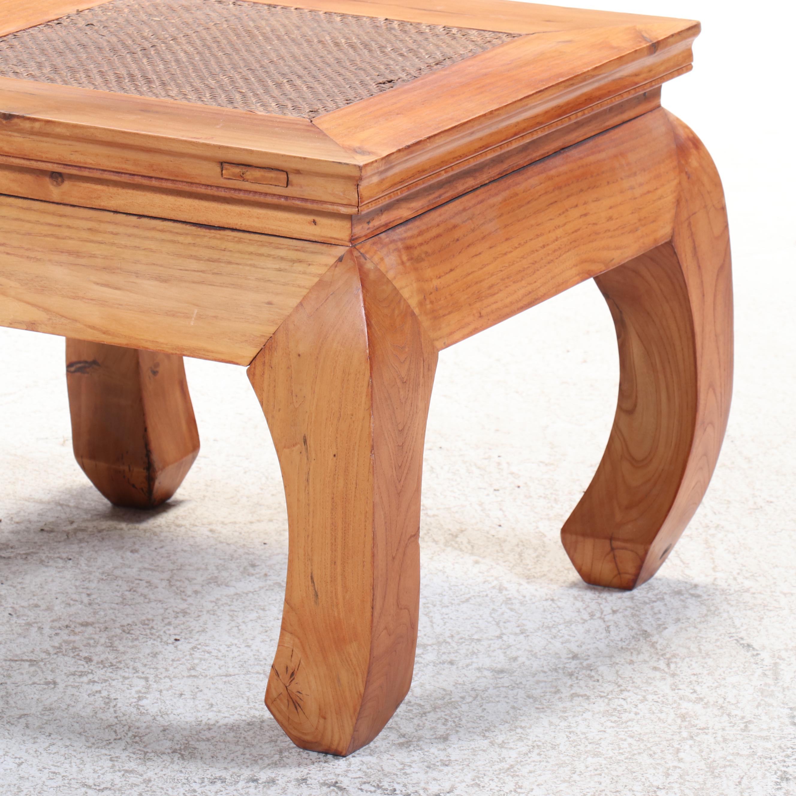 Chinese Elm and Caned Side Table