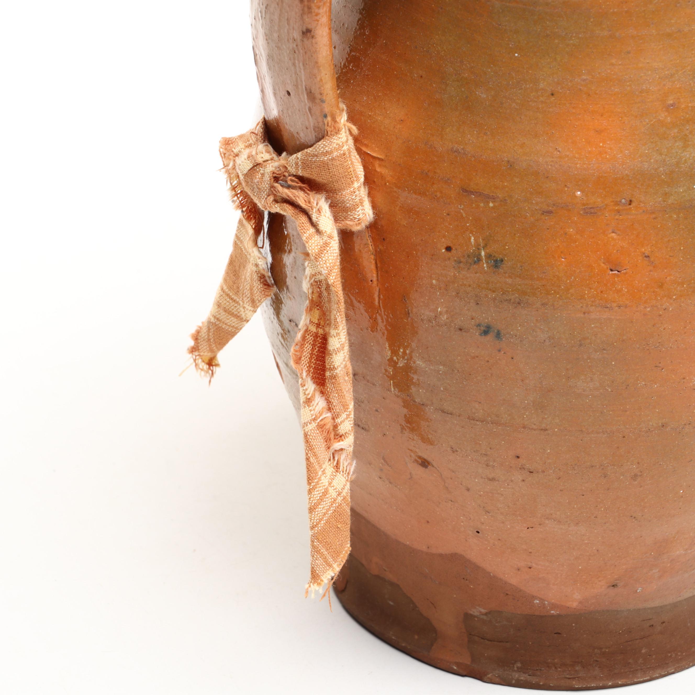 Hand-Painted and Glazed Terracotta Pitcher Vase