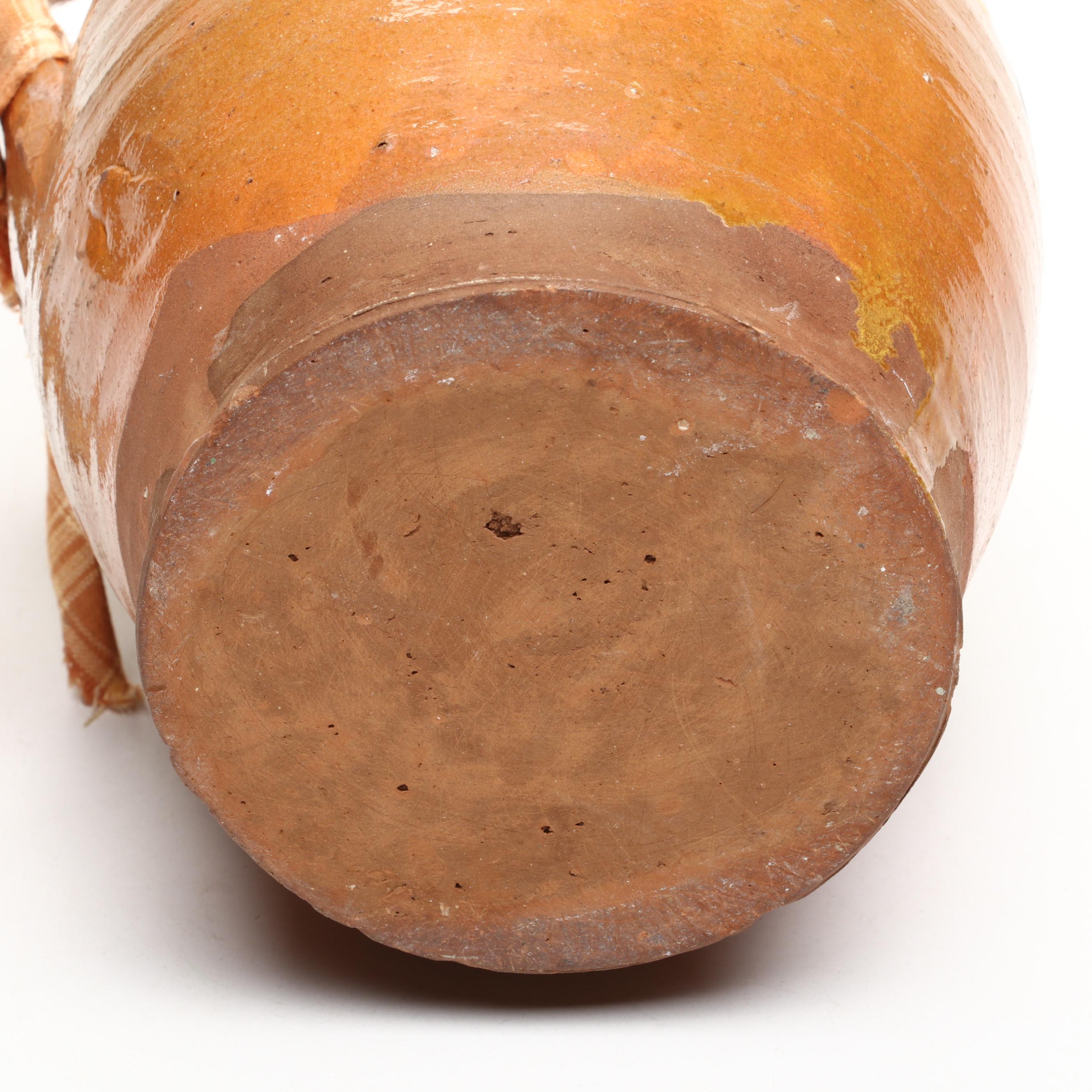 Hand-Painted and Glazed Terracotta Pitcher Vase