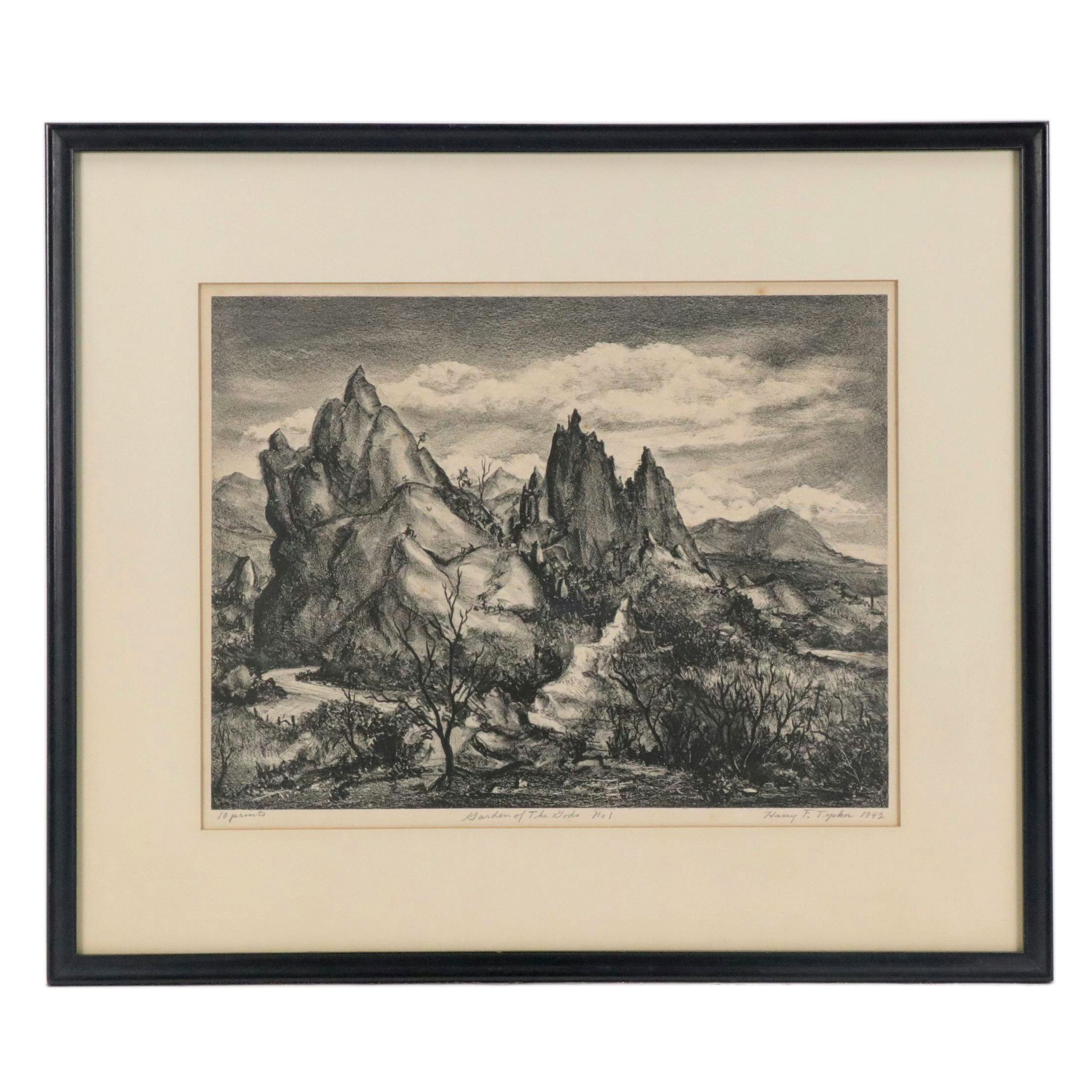 Harry F. Tepker Lithograph Landscape "Garden of the Gods, No. 1," 1942