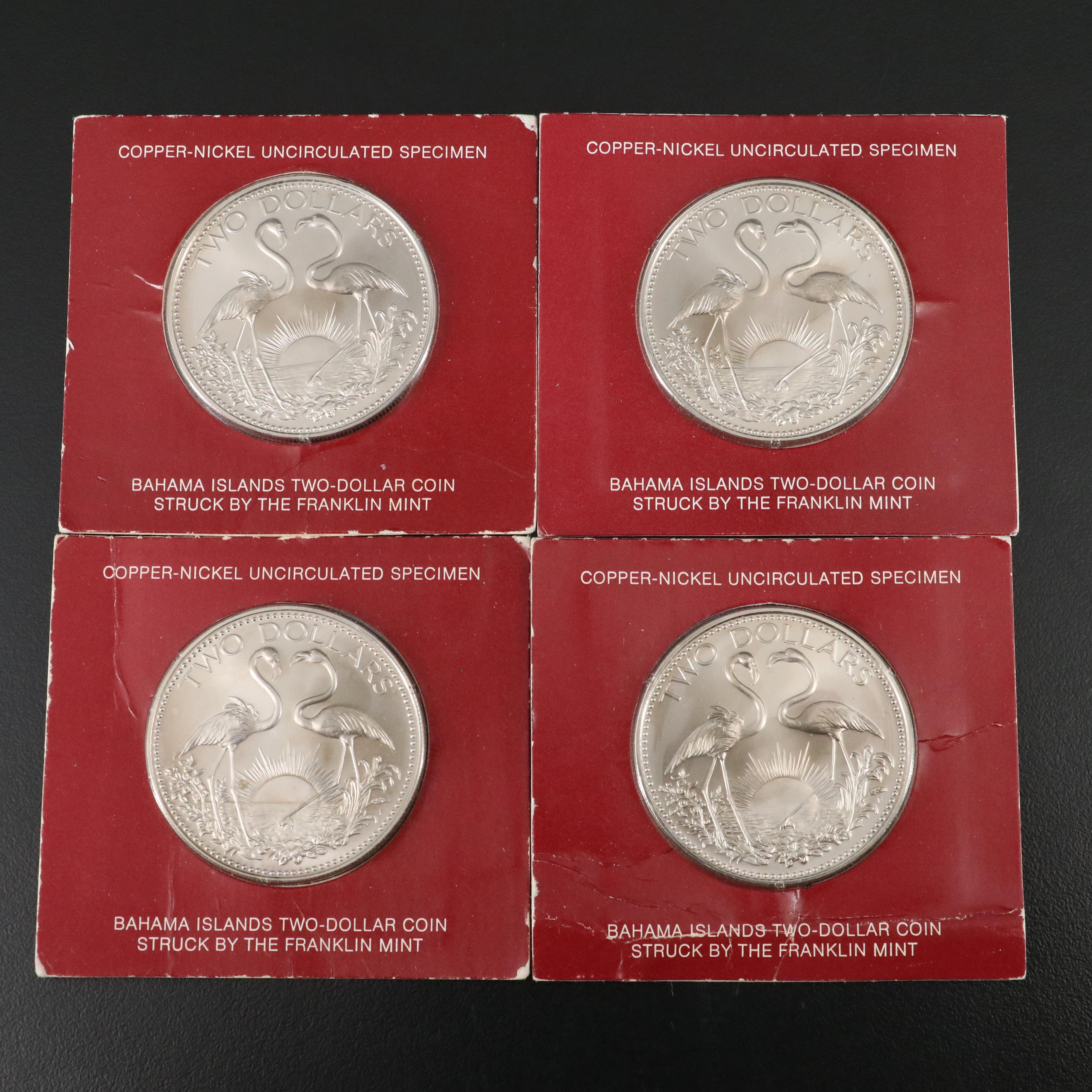 Four 1974 Bahamas Two Dollar Copper-Nickel Coins