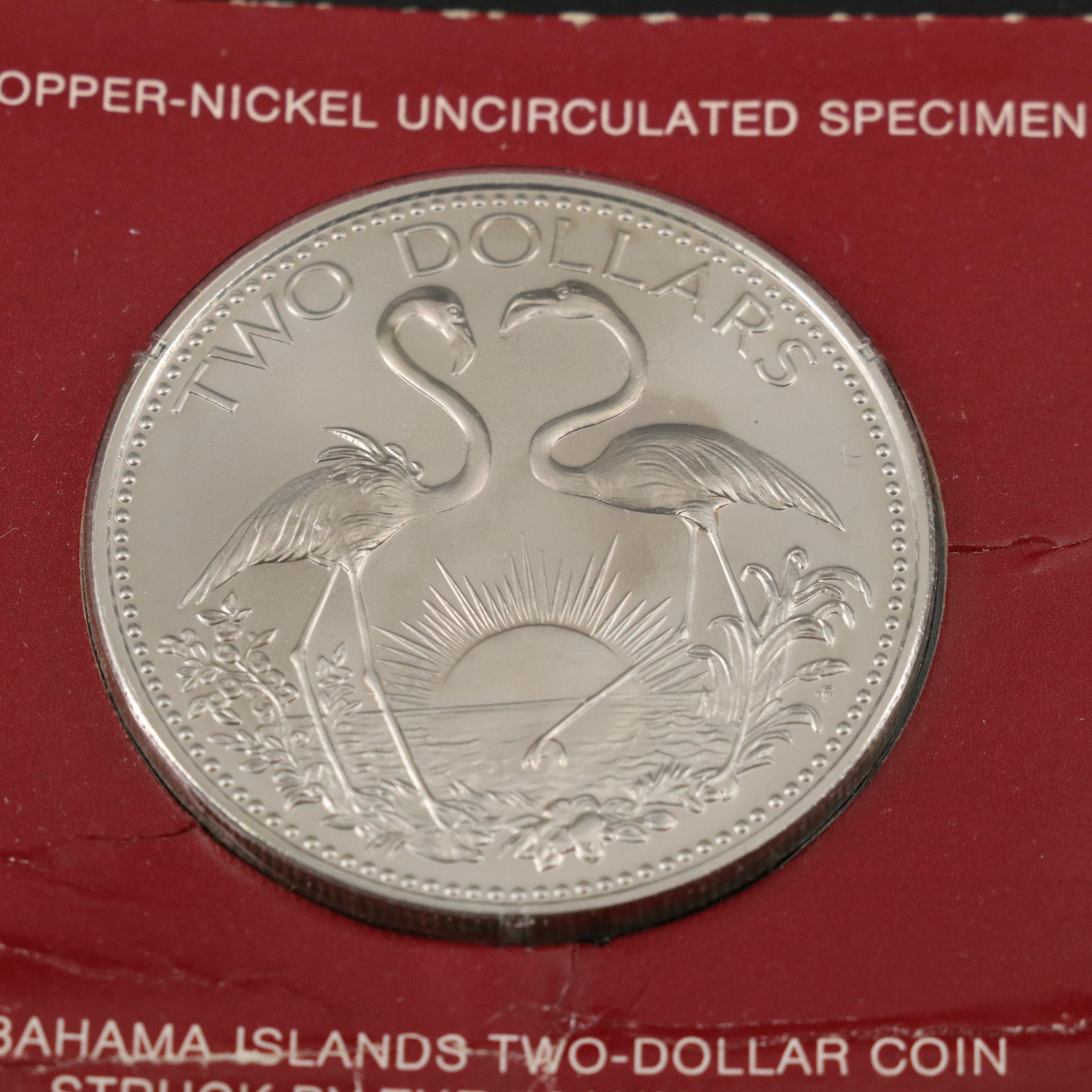 Four 1974 Bahamas Two Dollar Copper-Nickel Coins