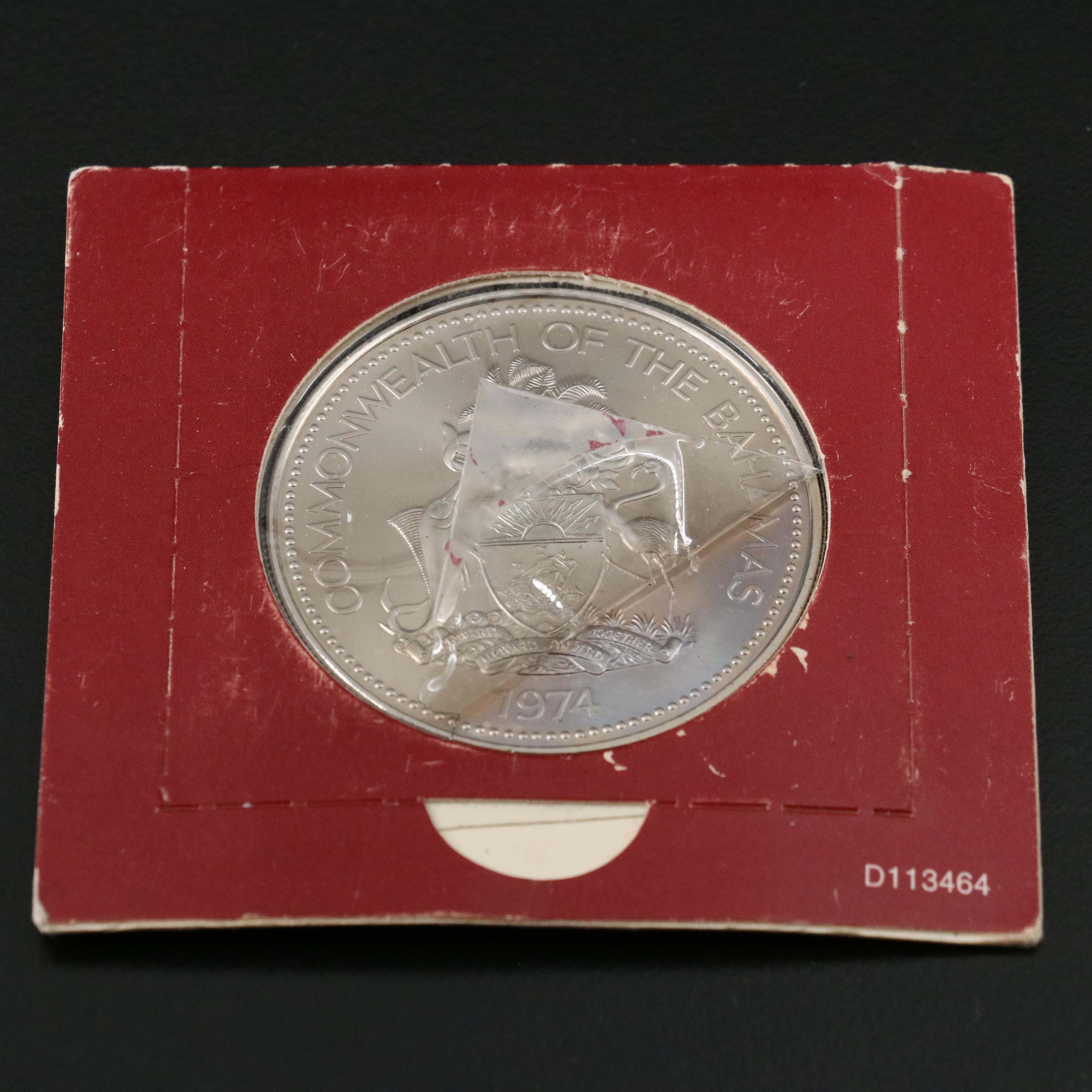 Four 1974 Bahamas Two Dollar Copper-Nickel Coins