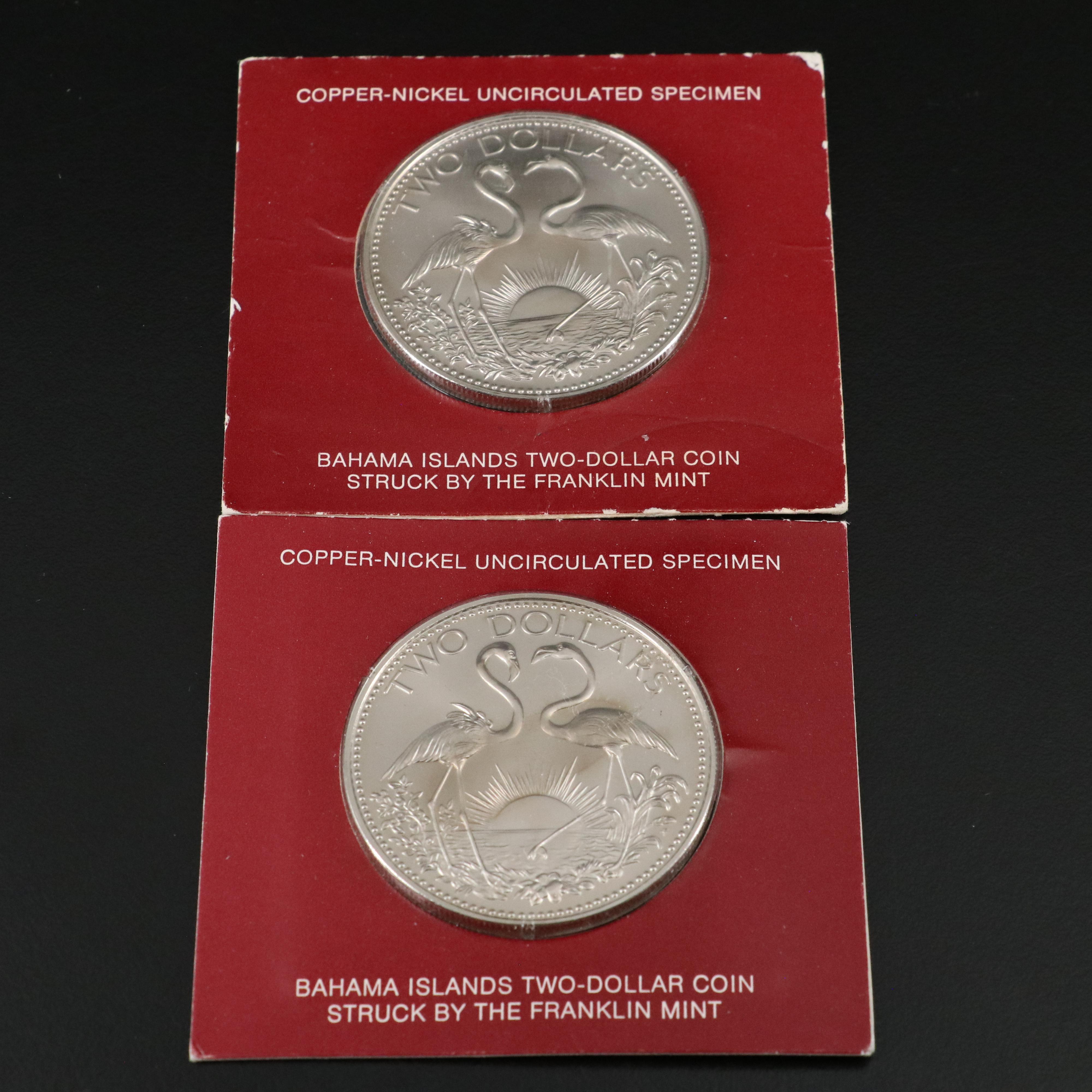 Four 1974 Bahamas Two Dollar Copper-Nickel Coins