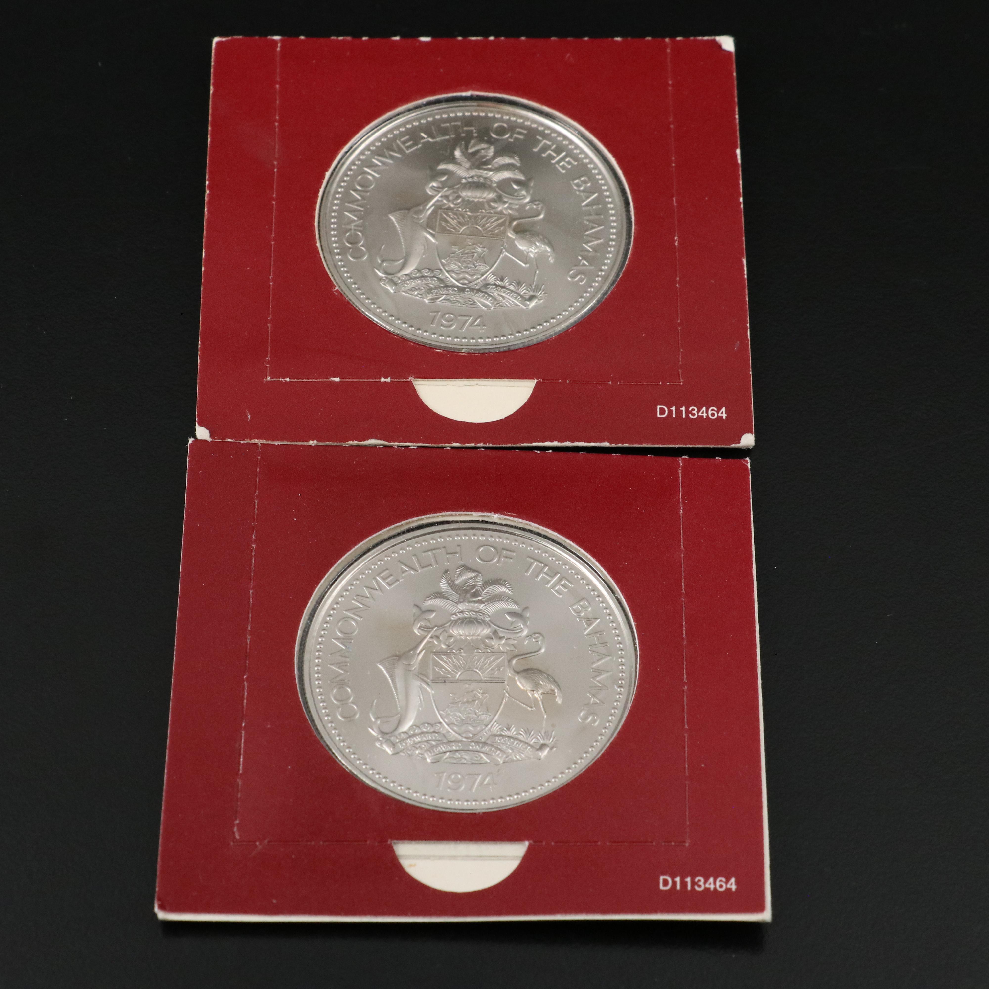 Four 1974 Bahamas Two Dollar Copper-Nickel Coins