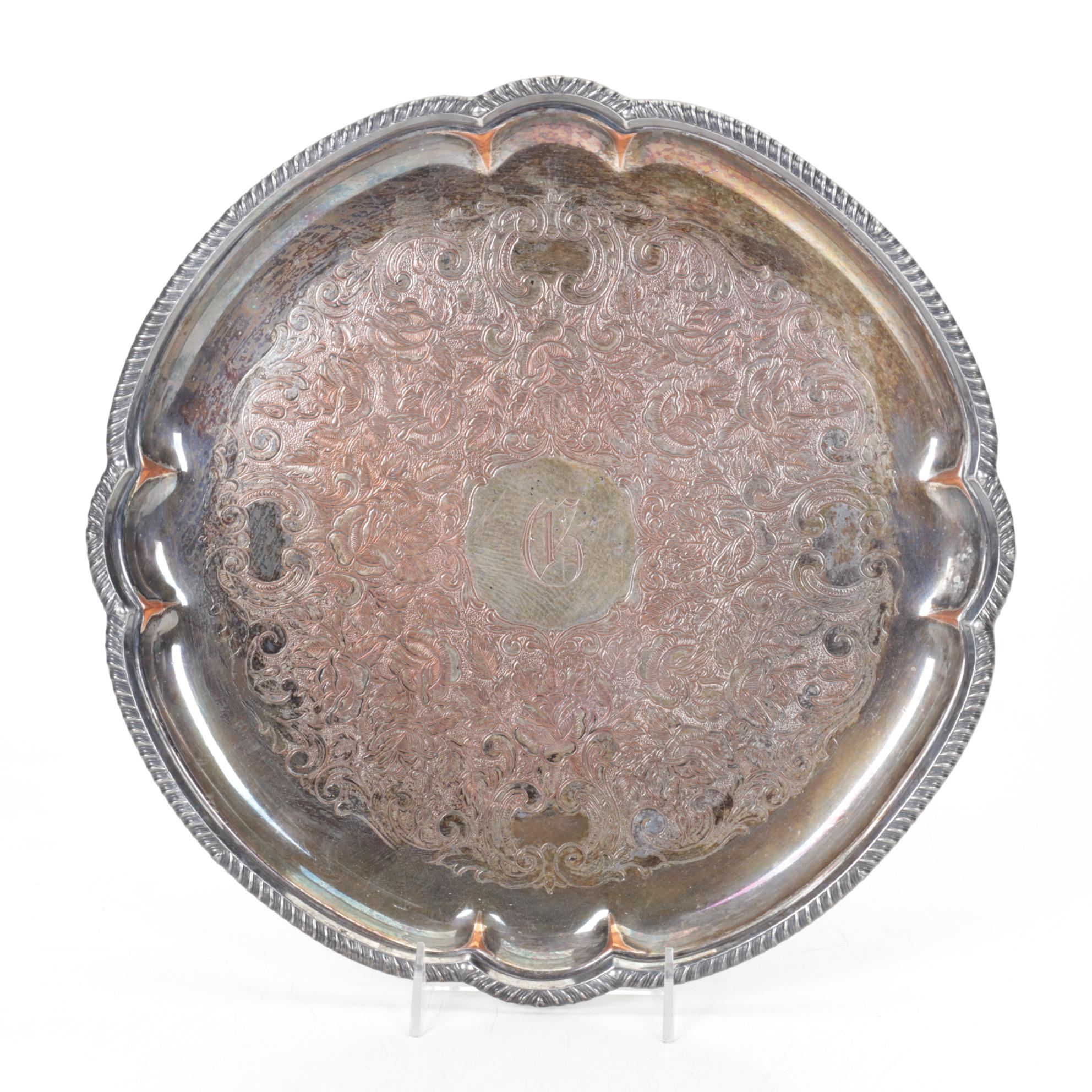 Wallace Baroque Round Gallery Tray and Other Silverplate Serving Pieces