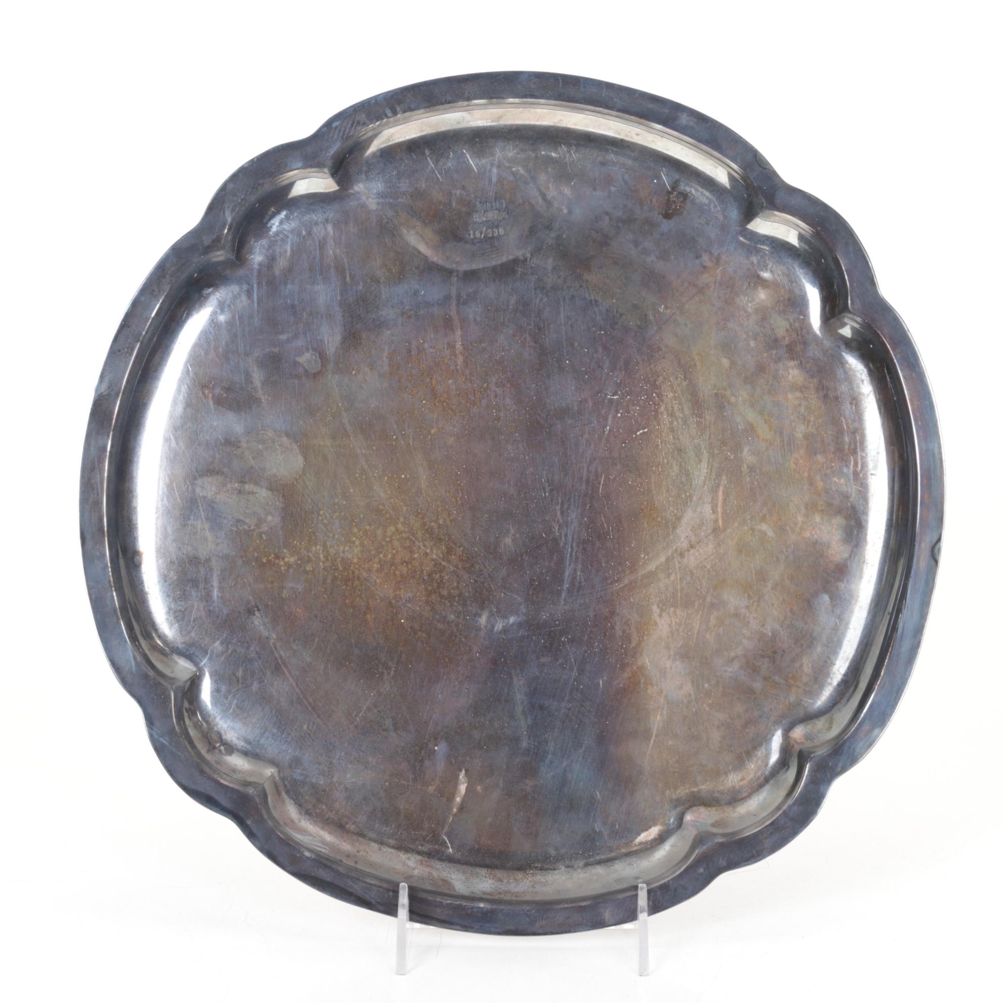 Wallace Baroque Round Gallery Tray and Other Silverplate Serving Pieces