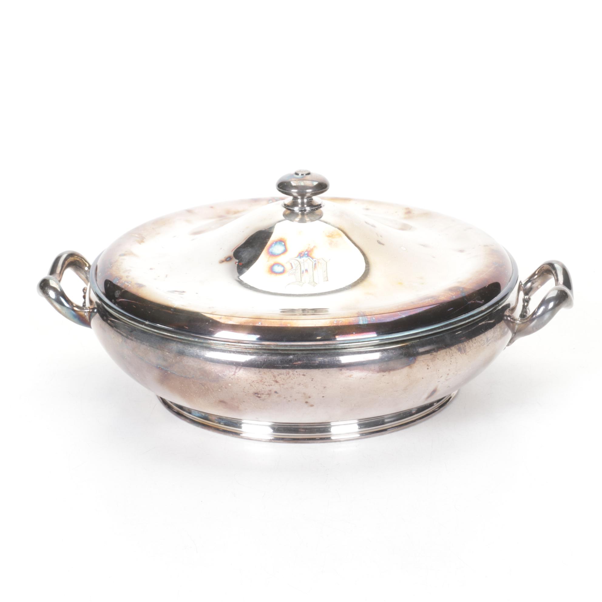 Wallace Baroque Round Gallery Tray and Other Silverplate Serving Pieces