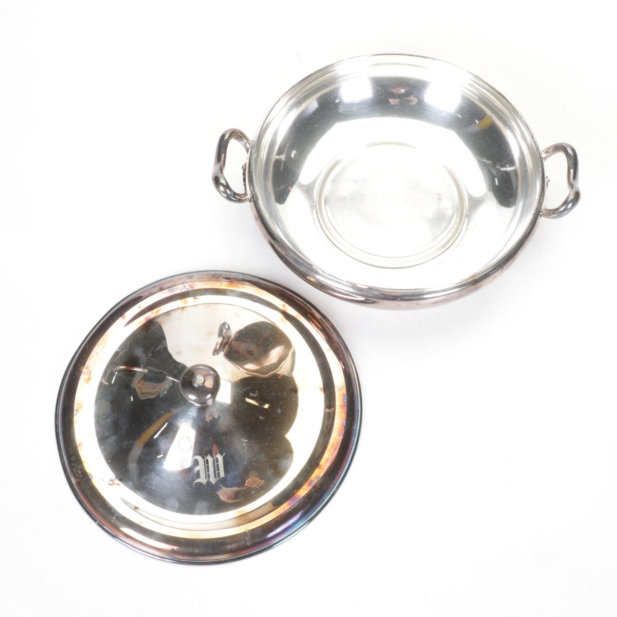 Wallace Baroque Round Gallery Tray and Other Silverplate Serving Pieces