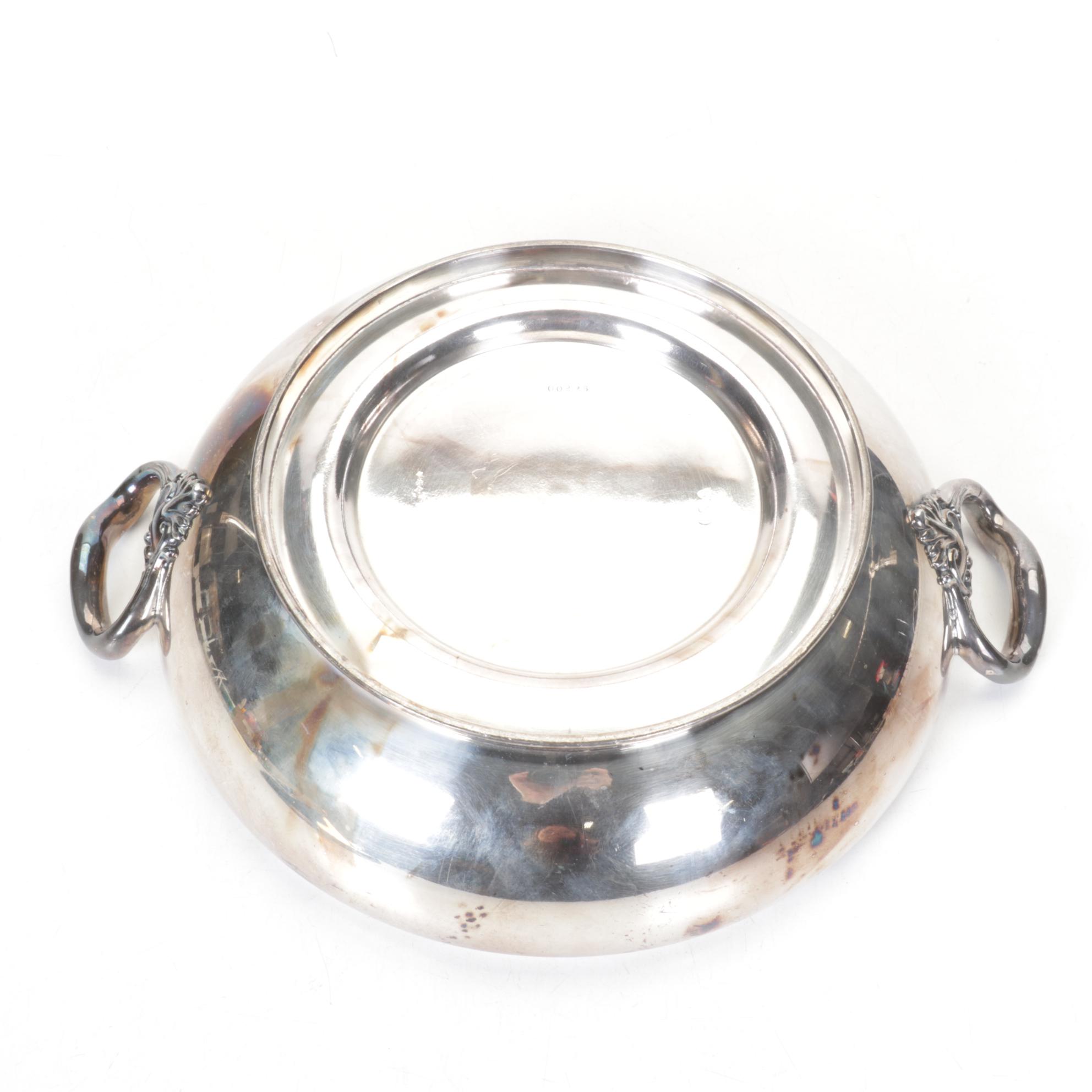 Wallace Baroque Round Gallery Tray and Other Silverplate Serving Pieces