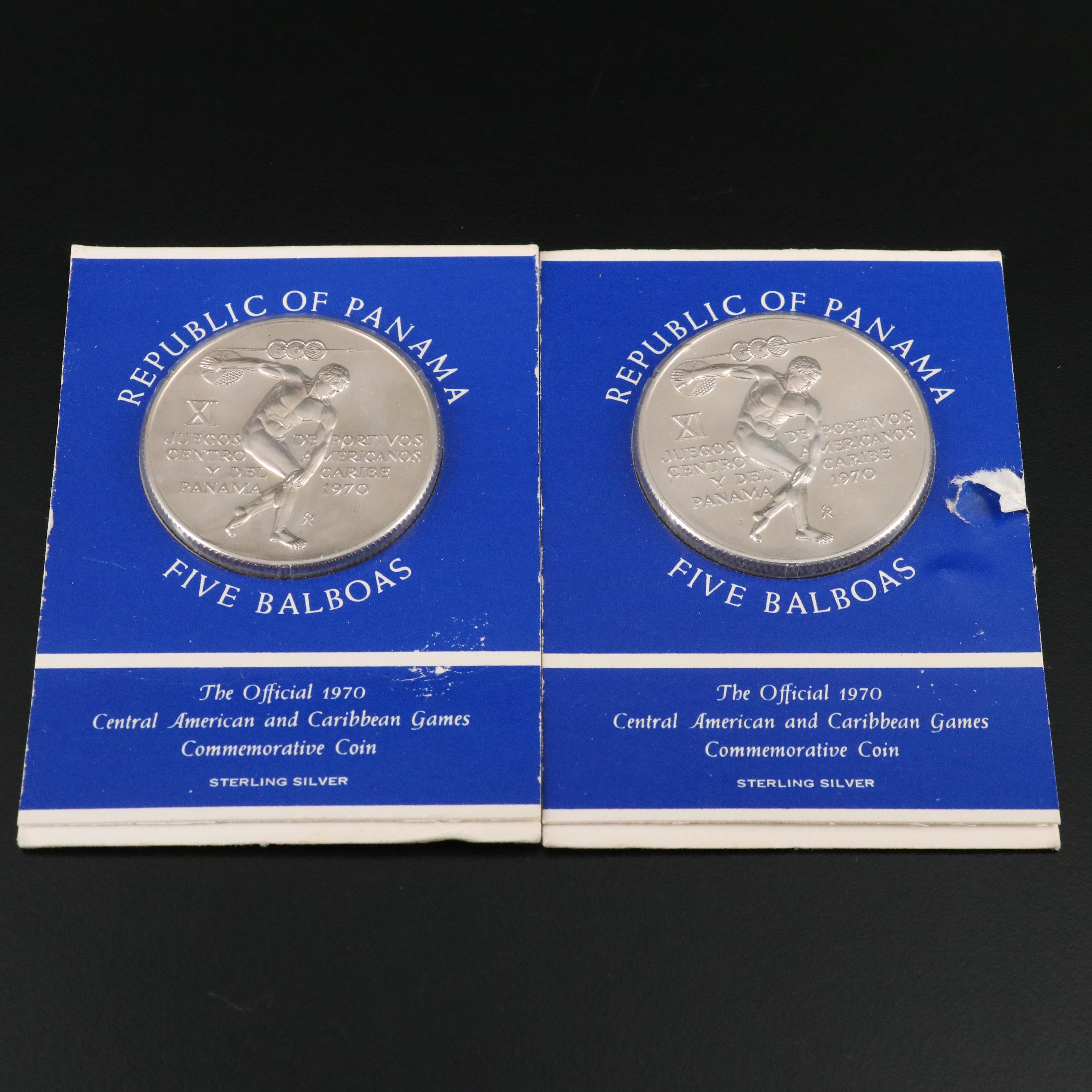 Three 1970 Panama 5 Balboa Silver Coins