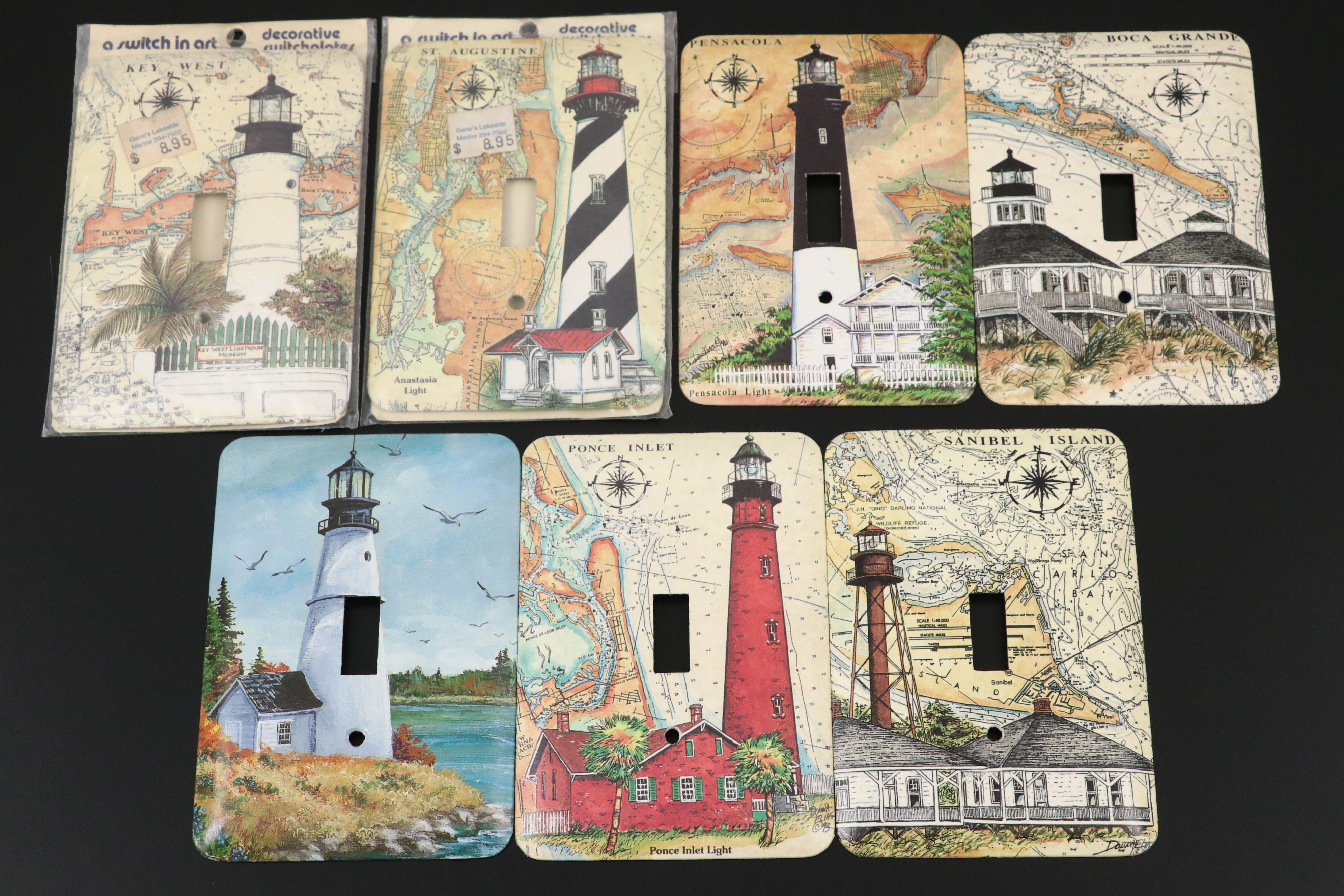 Delft Canal Scene Tile with Other Metal Lighthouse-Themed Switch Plates