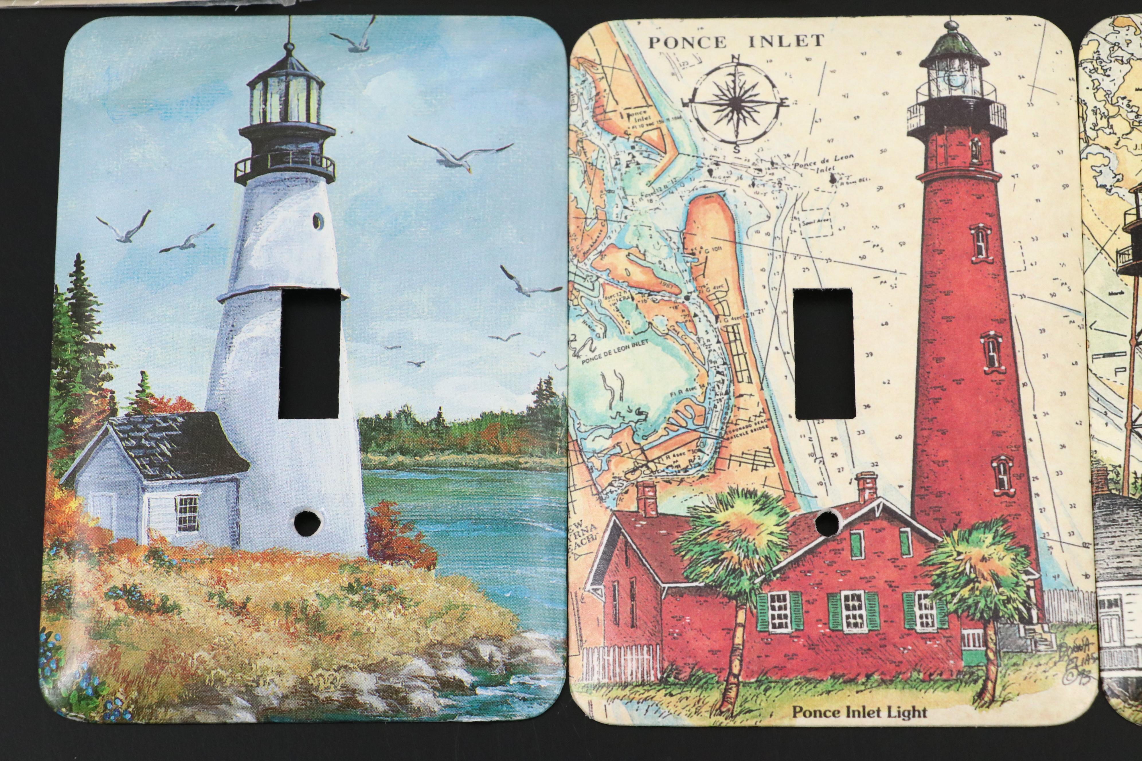 Delft Canal Scene Tile with Other Metal Lighthouse-Themed Switch Plates