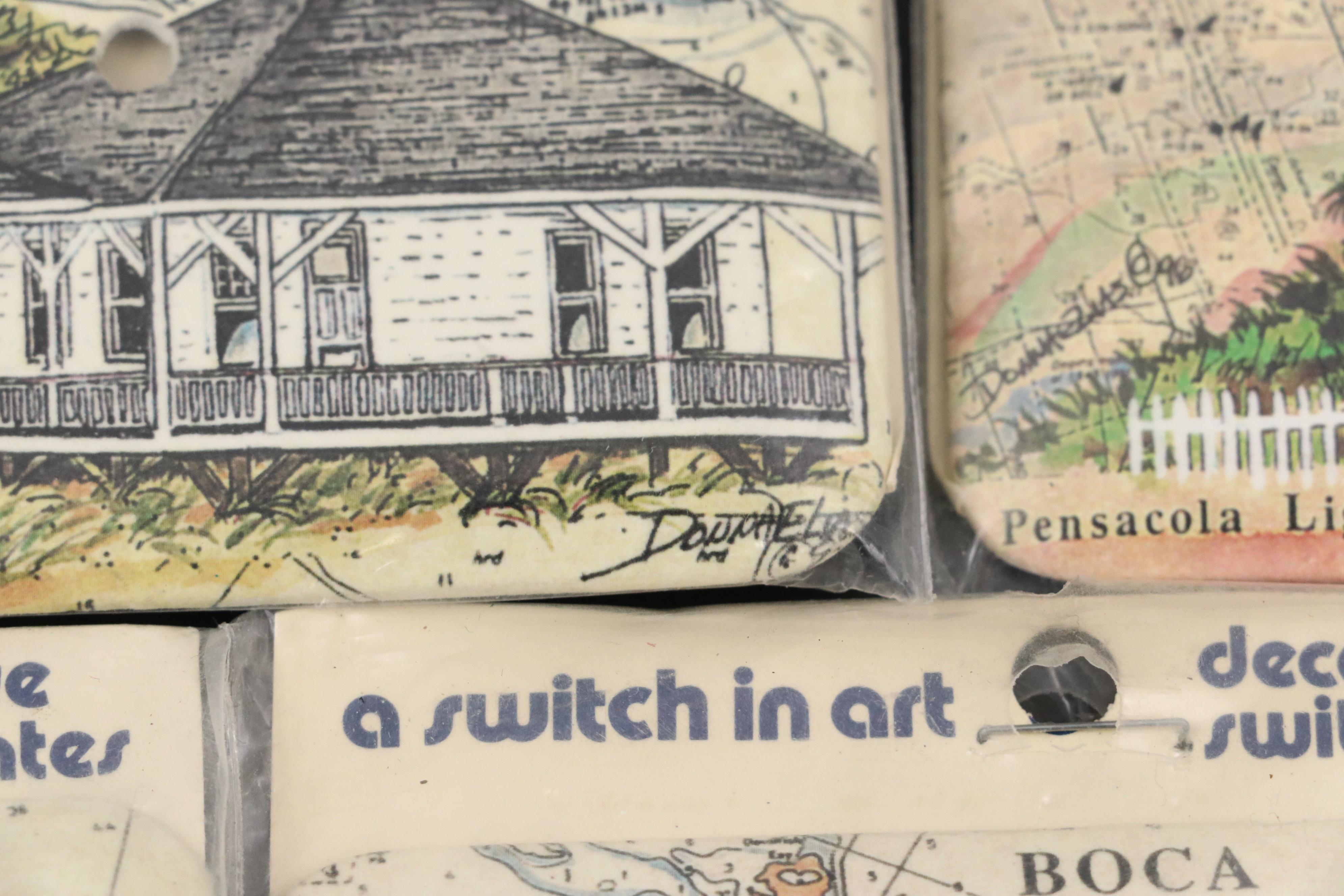 Delft Canal Scene Tile with Other Metal Lighthouse-Themed Switch Plates