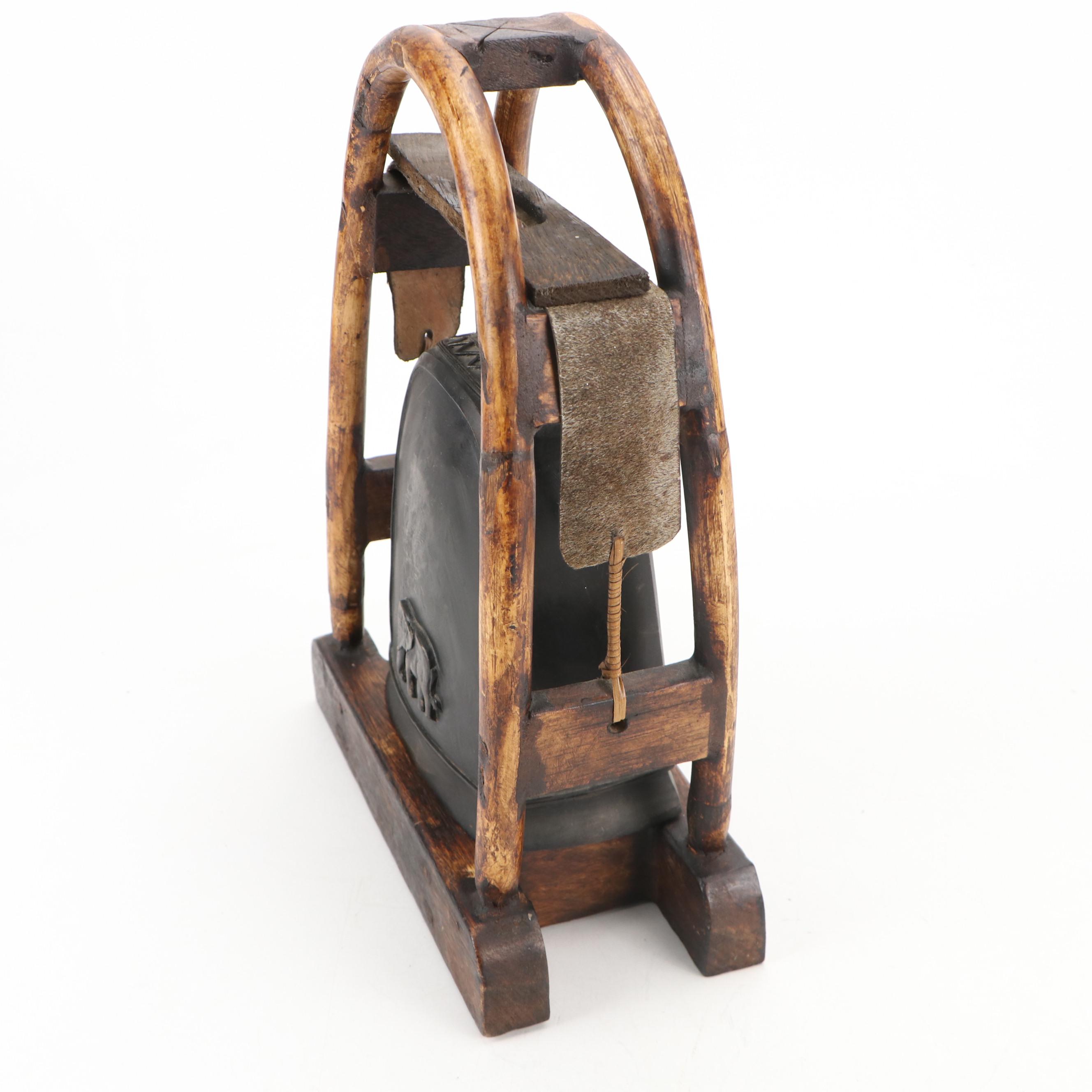 Burmese Hill Tribe Elephant Bell with Bent Cane Stand