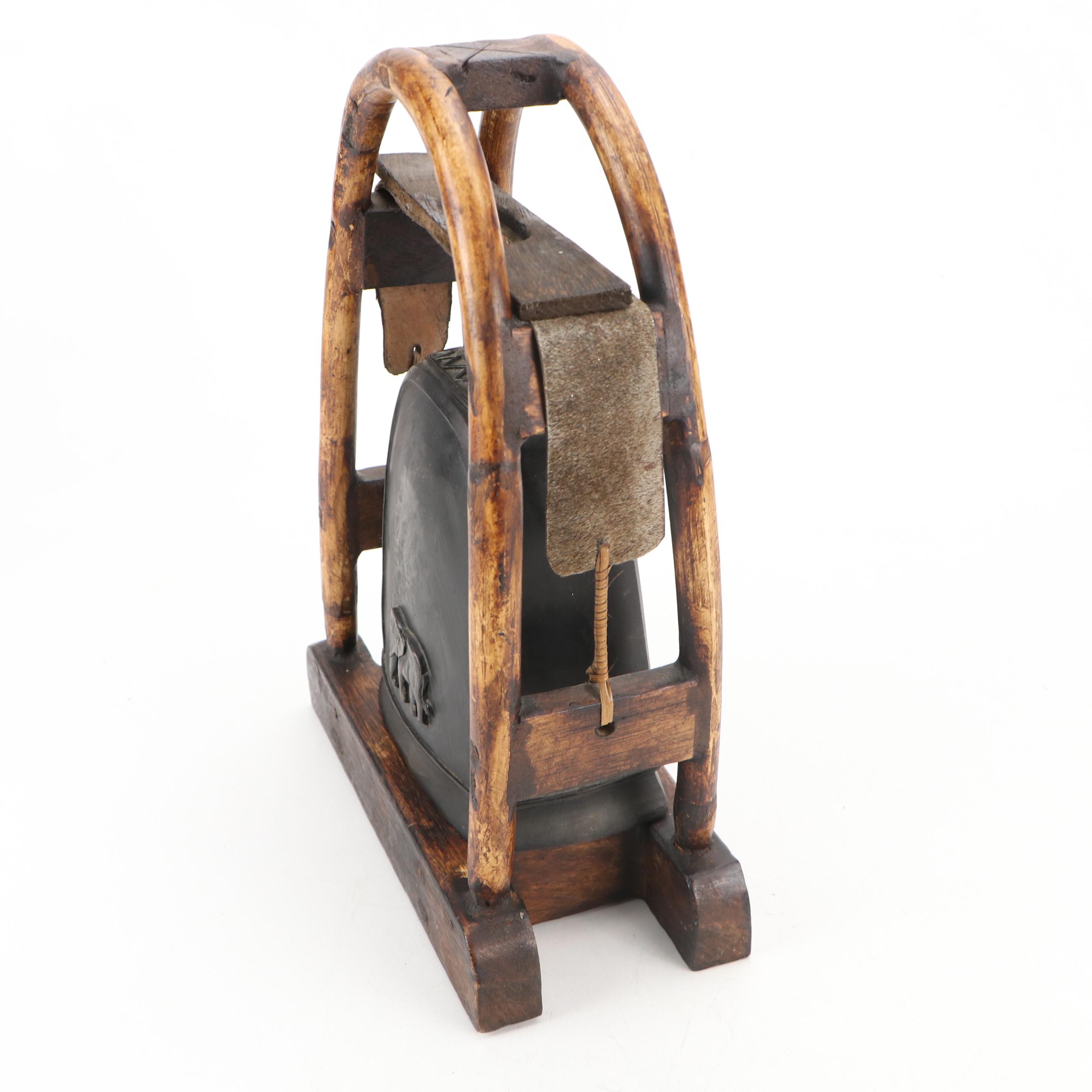 Burmese Hill Tribe Elephant Bell with Bent Cane Stand