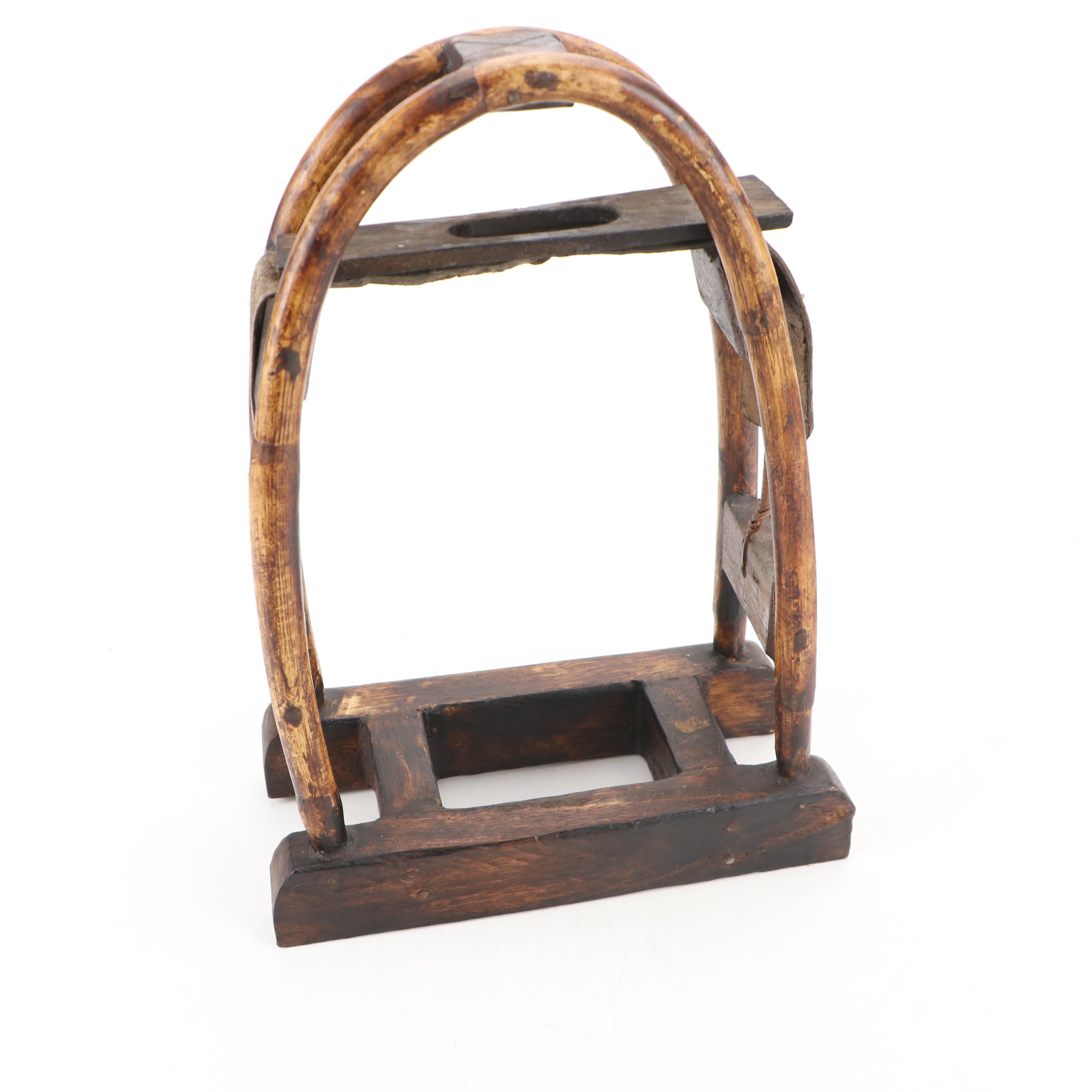 Burmese Hill Tribe Elephant Bell with Bent Cane Stand