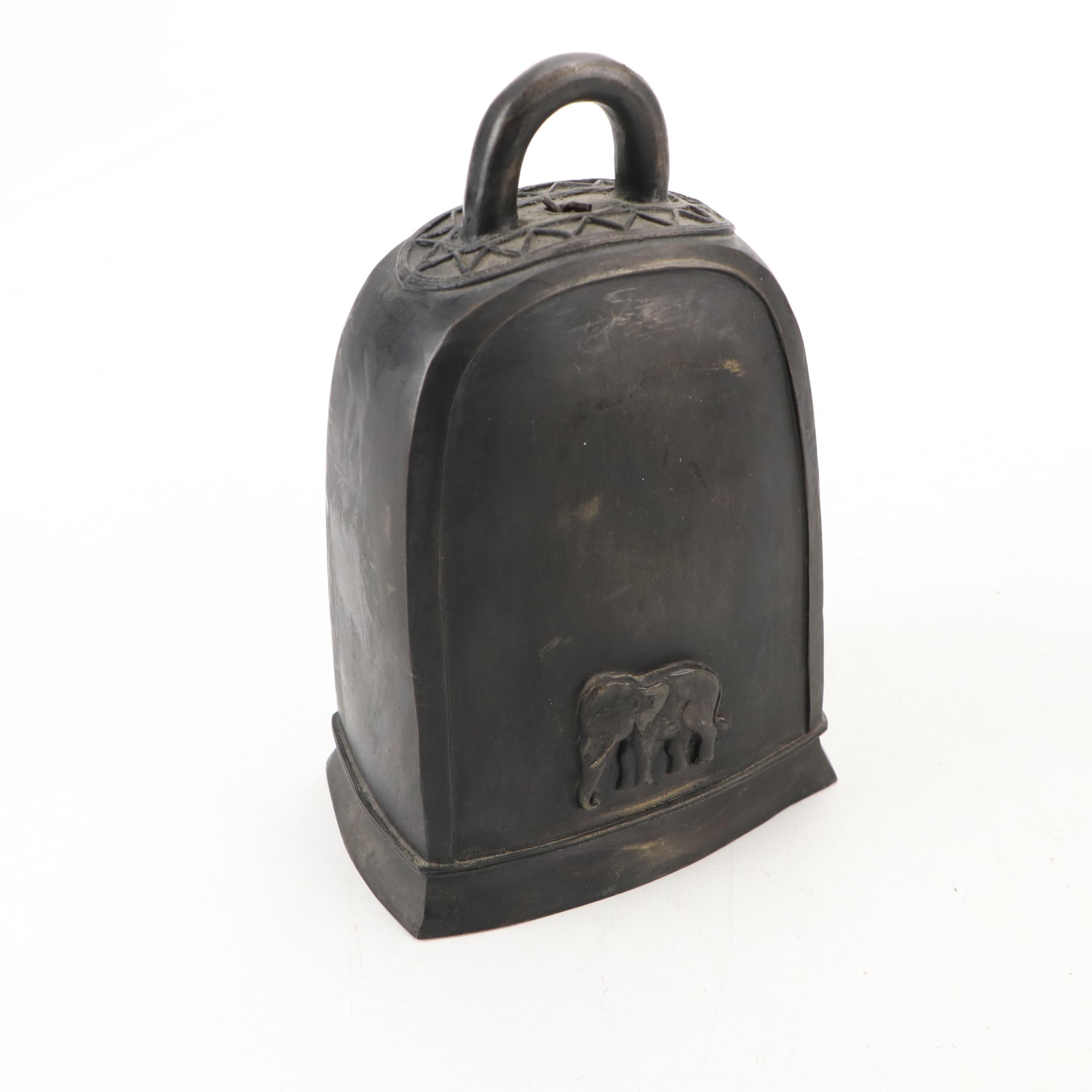 Burmese Hill Tribe Elephant Bell with Bent Cane Stand