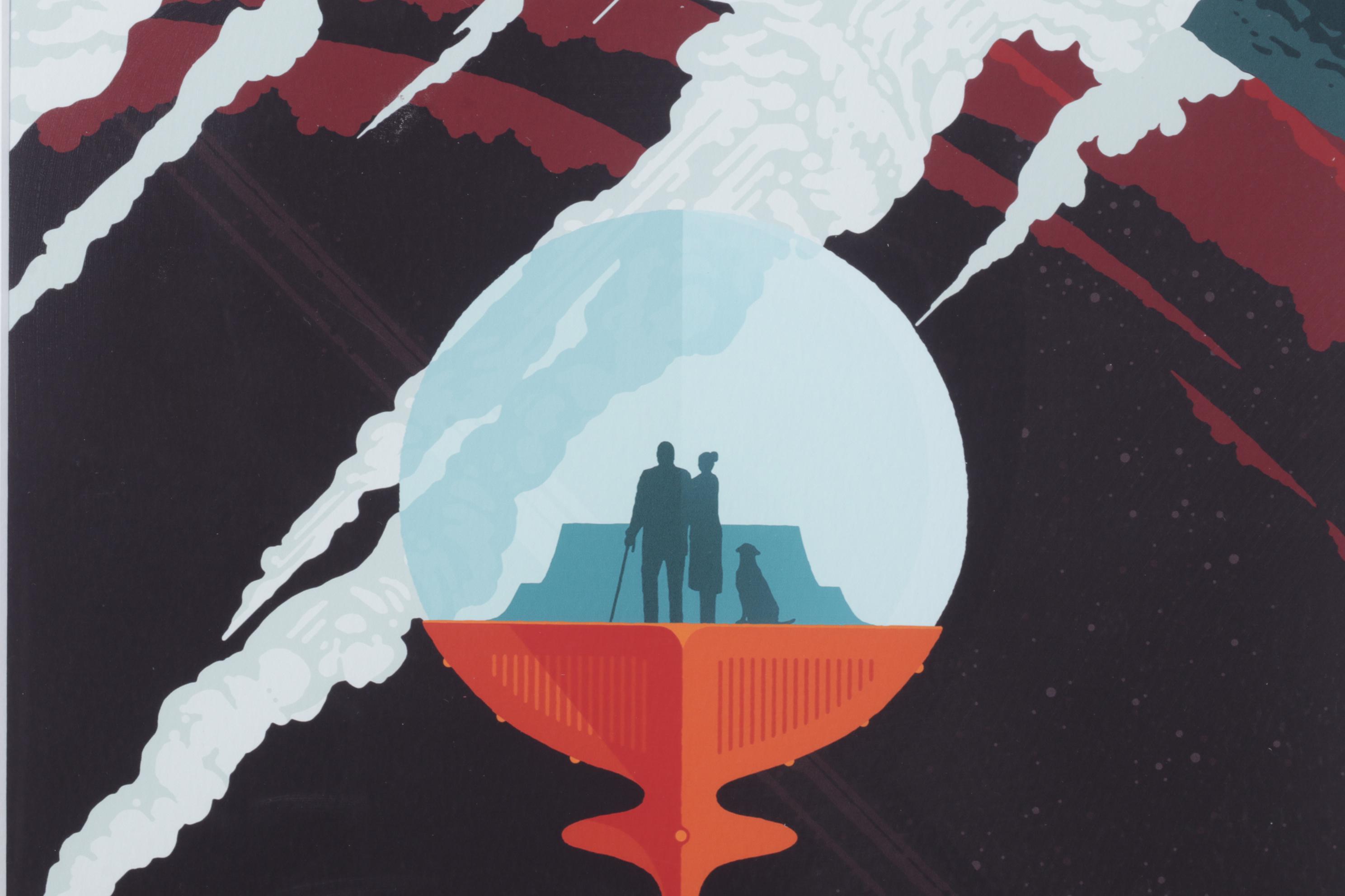 Retro-Futuristic "Enceladus" Travel Poster in Frame
