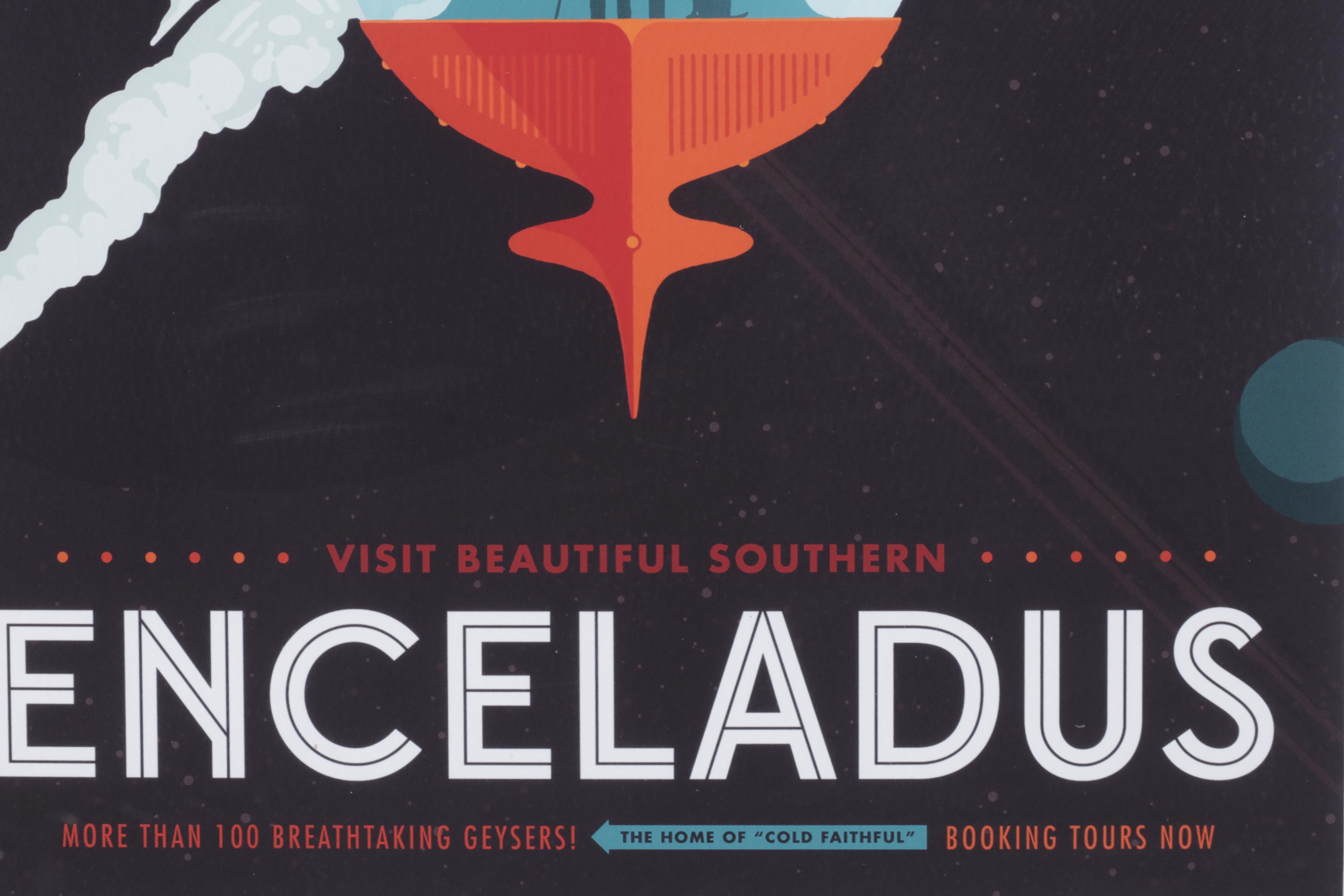Retro-Futuristic "Enceladus" Travel Poster in Frame